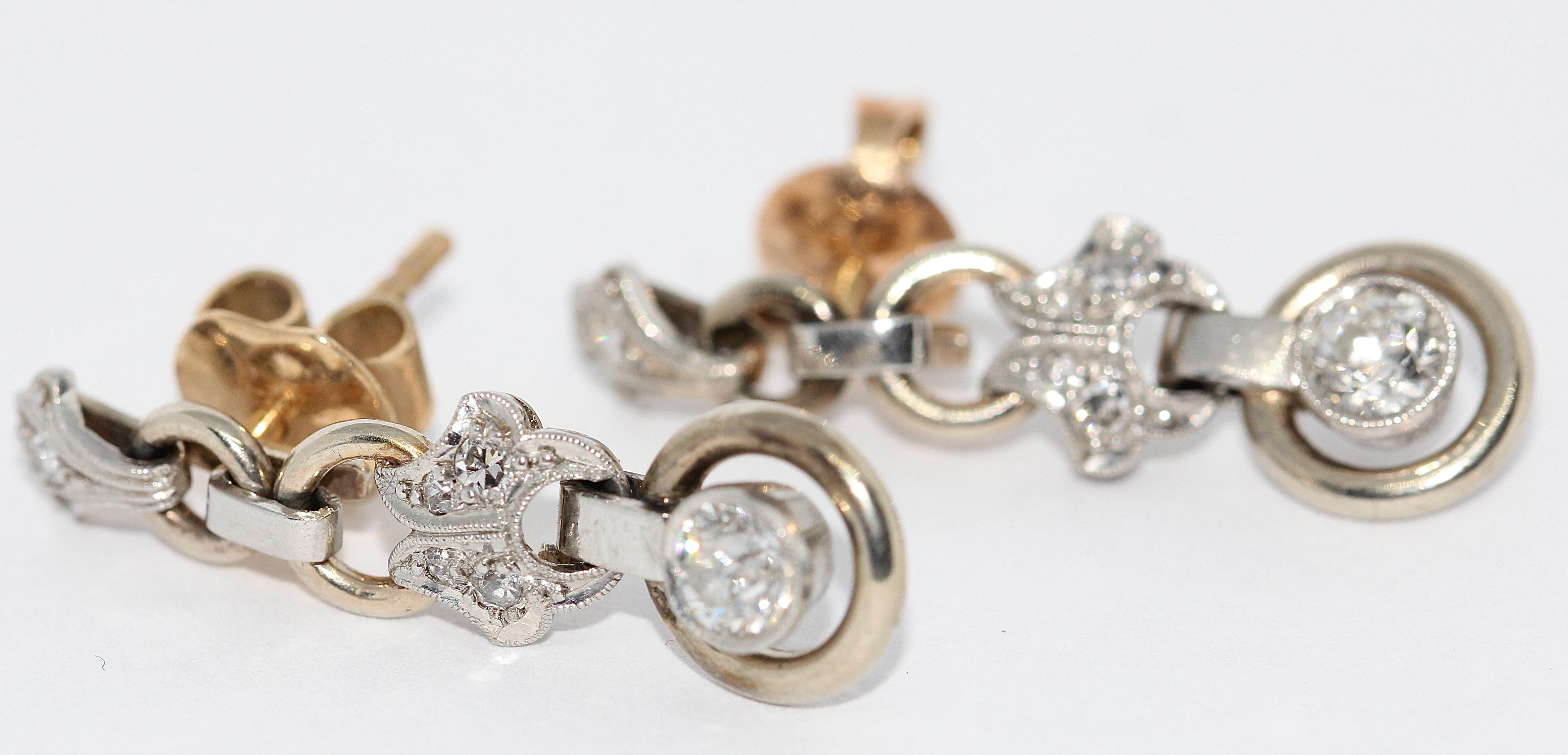 Art Nouveau Art Deco, Nouveau Diamond Earrings, White Gold For Sale