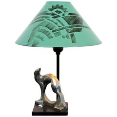 Antique Art Deco Nouveau Frankart Signed Table Lamp Stylized Dog 1920s Orig Green Shade