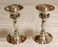 Art Deco Nouveau Georg Jensen Sterling Silver Pair of Candlesticks, Danish 1940s