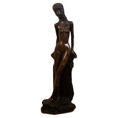 Vintage Art Deco Nouveau Modern Female Nude Bronze Decorative Figurative Sculpture