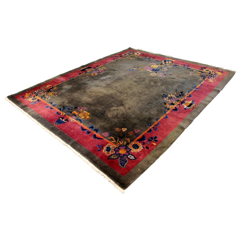 Art Deco Nouveau Nichols Area Rug Carpet Red Gray Floral Rectangular