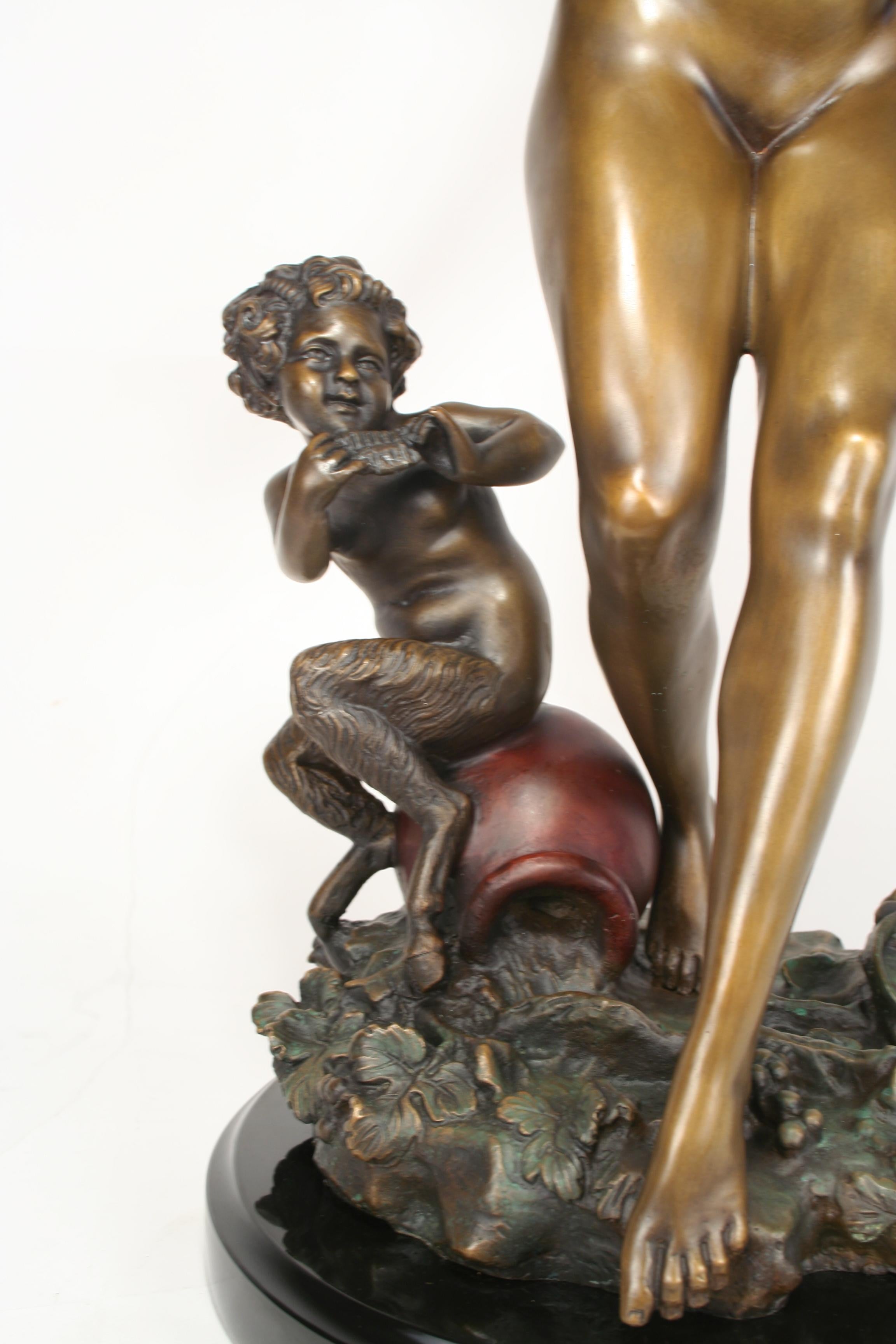 Good size sculpture with fine details cast in Bronze with multi- patina finish contemporary casting mounted on an absolute Black marble base. Shows a signature on the bottom casting. This item is good size at 24