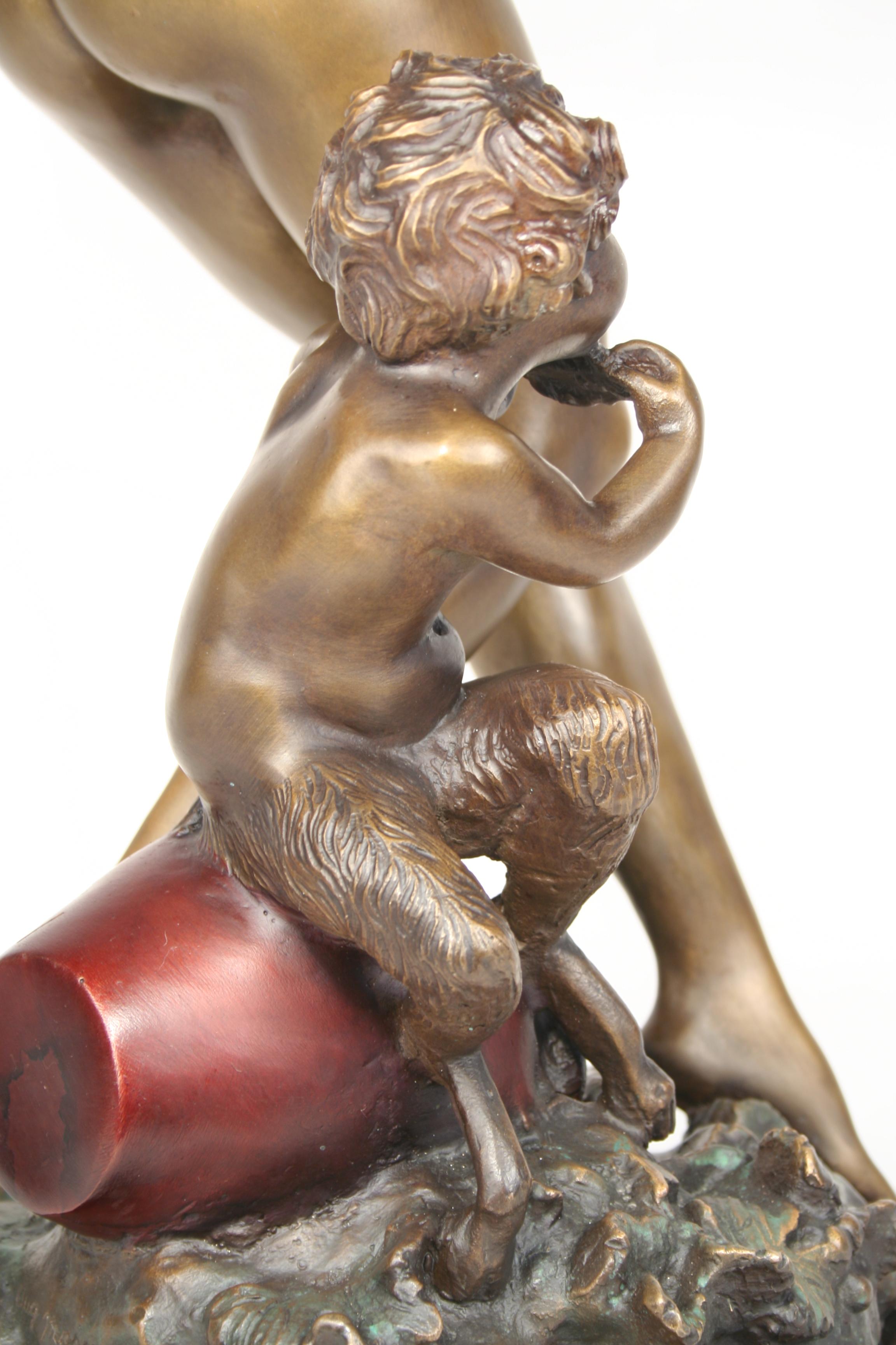 Cast Art Deco/Nouveau Nude Sculpture Bronze with Pixy For Sale