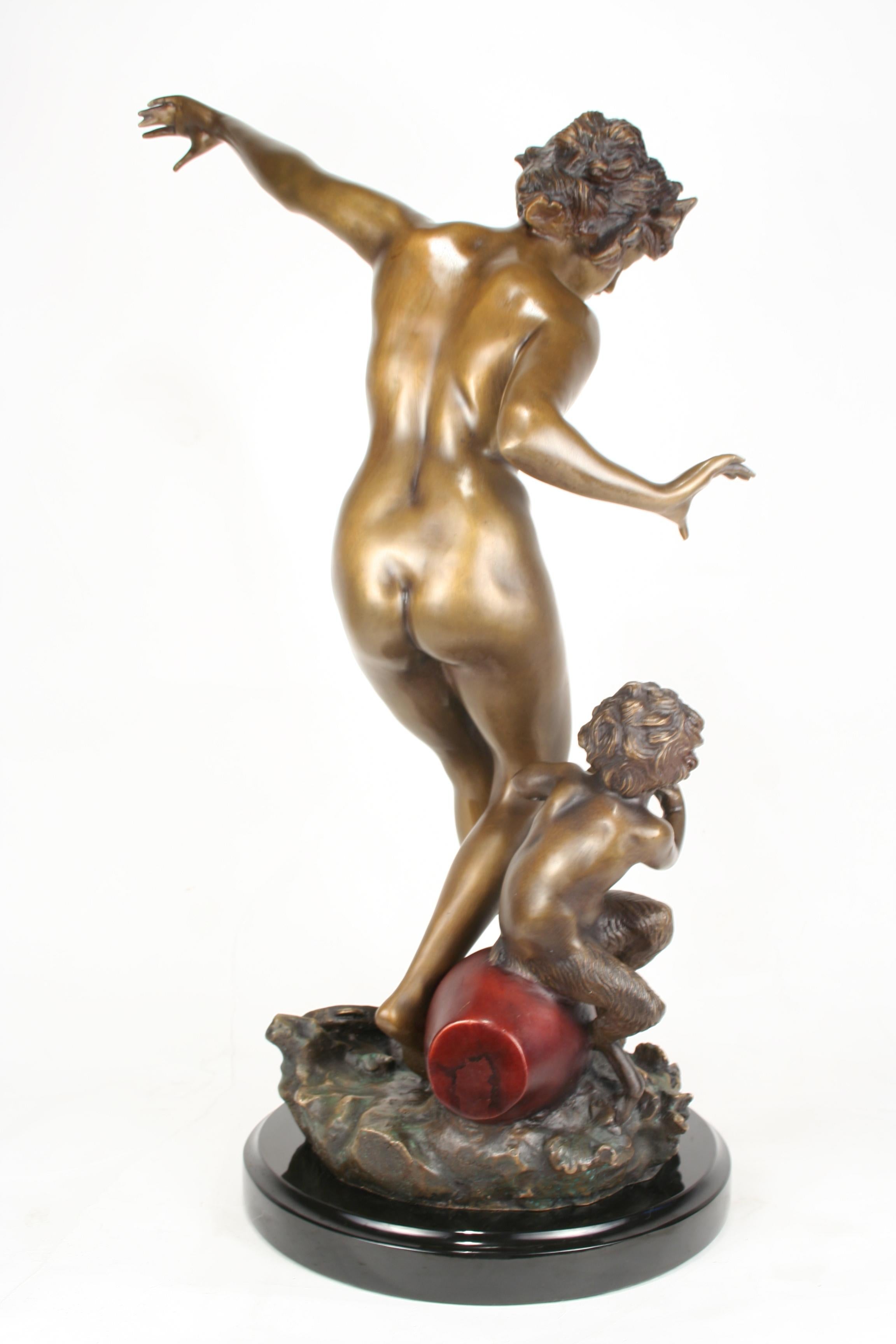 Art Deco/Nouveau Nude Sculpture Bronze with Pixy In Good Condition For Sale In Los Angeles, CA