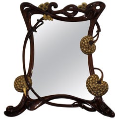 Art Deco Nouveau Rococo Antique Gold Gilt Mahogany Wall Mirror Floral Design
