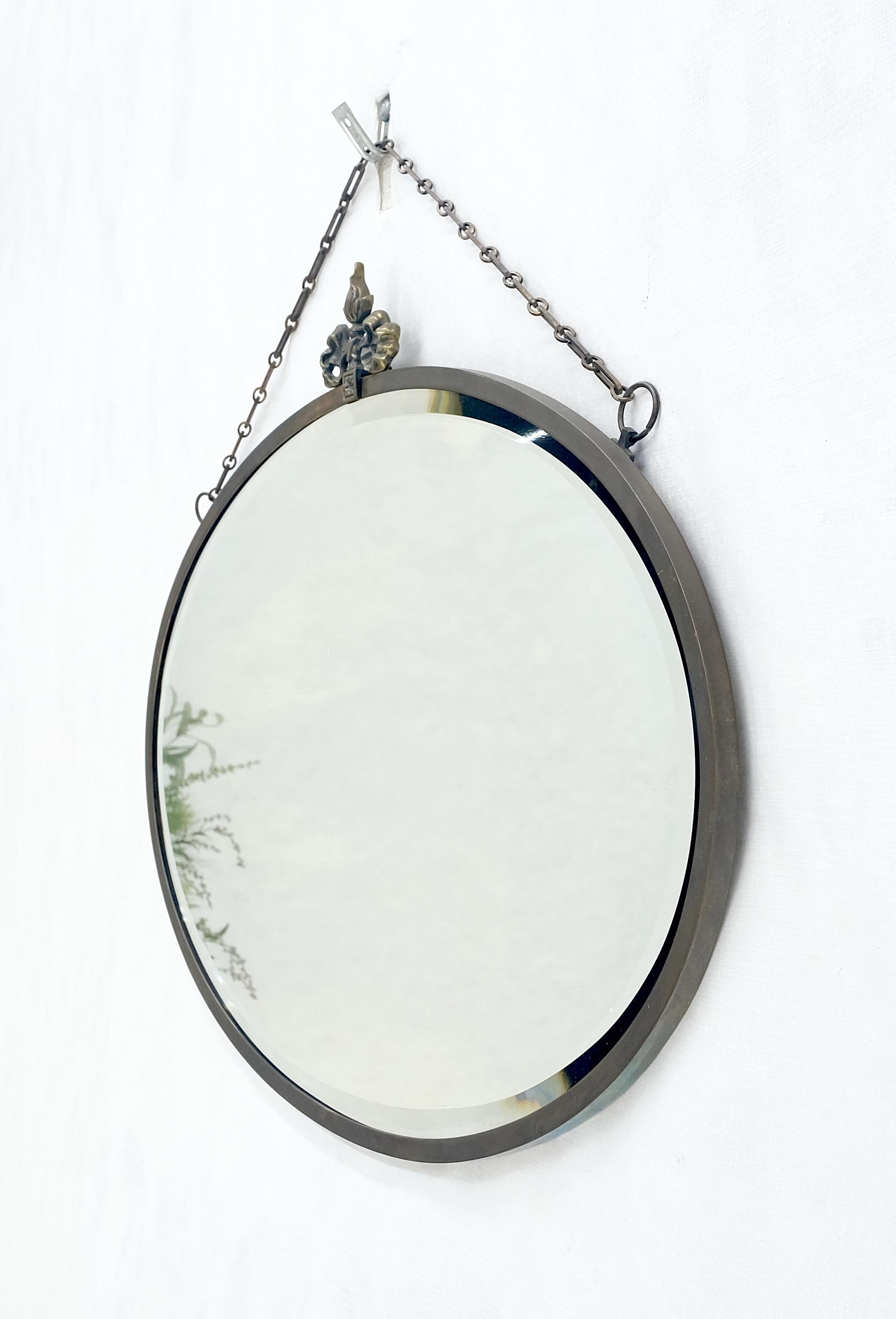 Hollywood Regency Art Deco Nouveau Style Oval c1920s Metal Pewter Frame Bevelled Wall Mirror MINT en vente