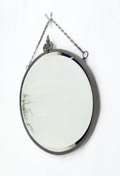 Art Deco Nouveau Style Oval c1920s Metal Pewter Frame Bevelled Wall Mirror MINT