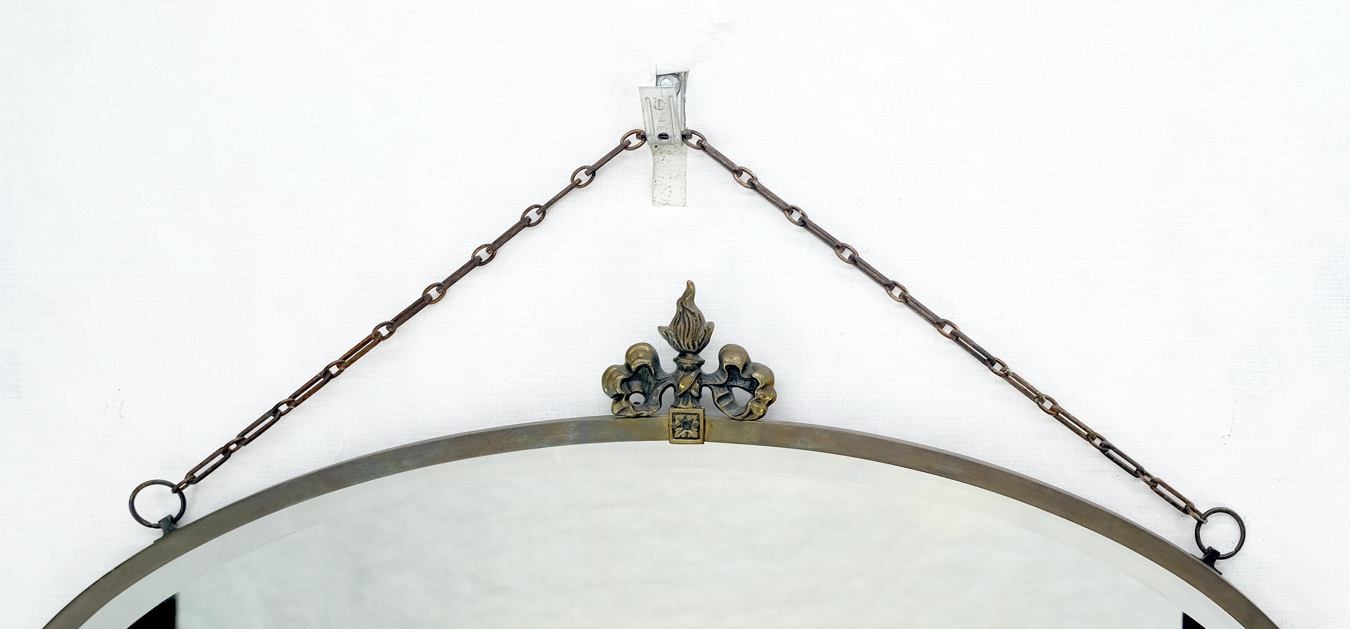 Américain Art Deco Nouveau Style Oval c1920s Metal Pewter Frame Bevelled Wall Mirror MINT en vente
