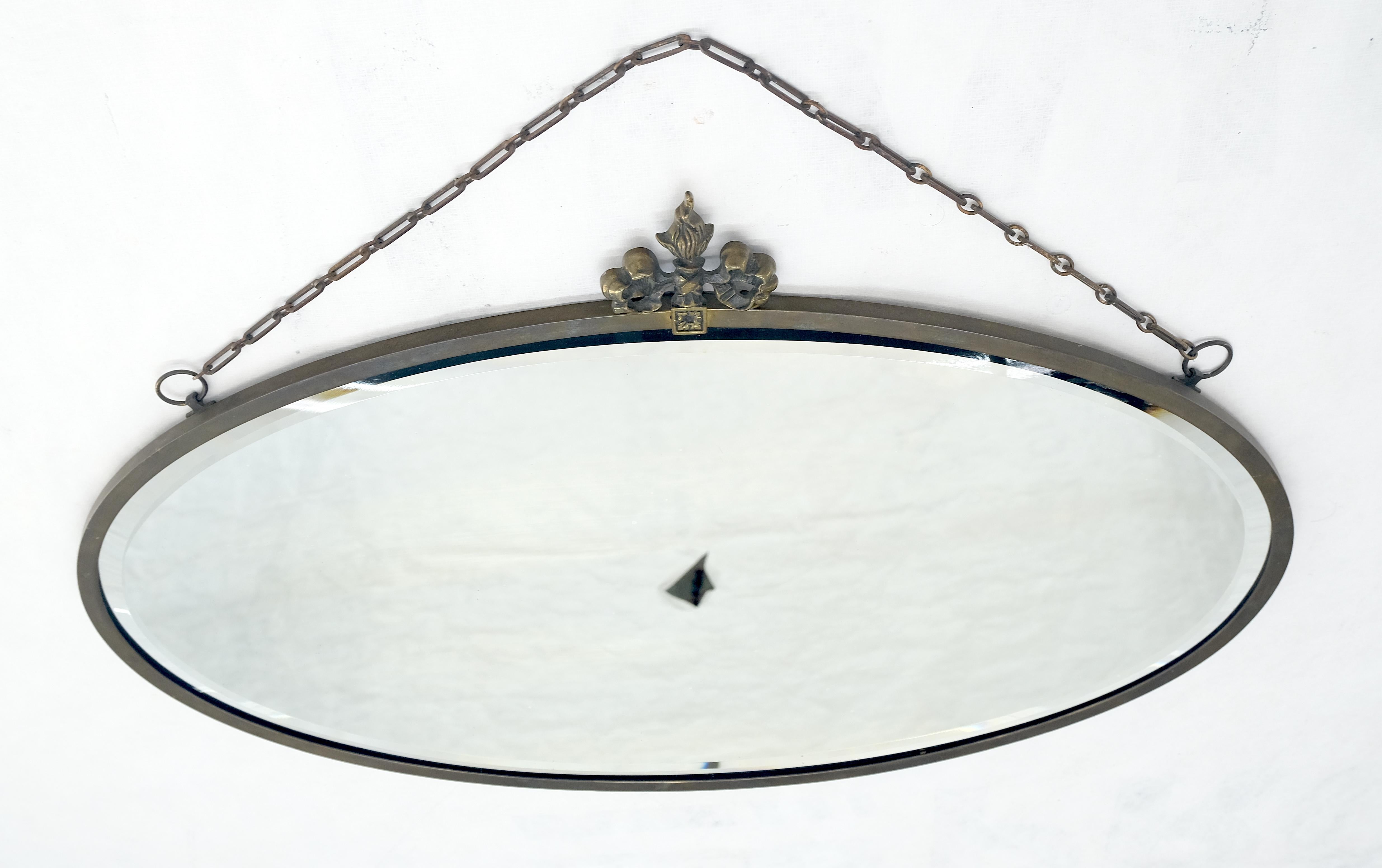 20ième siècle Art Deco Nouveau Style Oval c1920s Metal Pewter Frame Bevelled Wall Mirror MINT en vente
