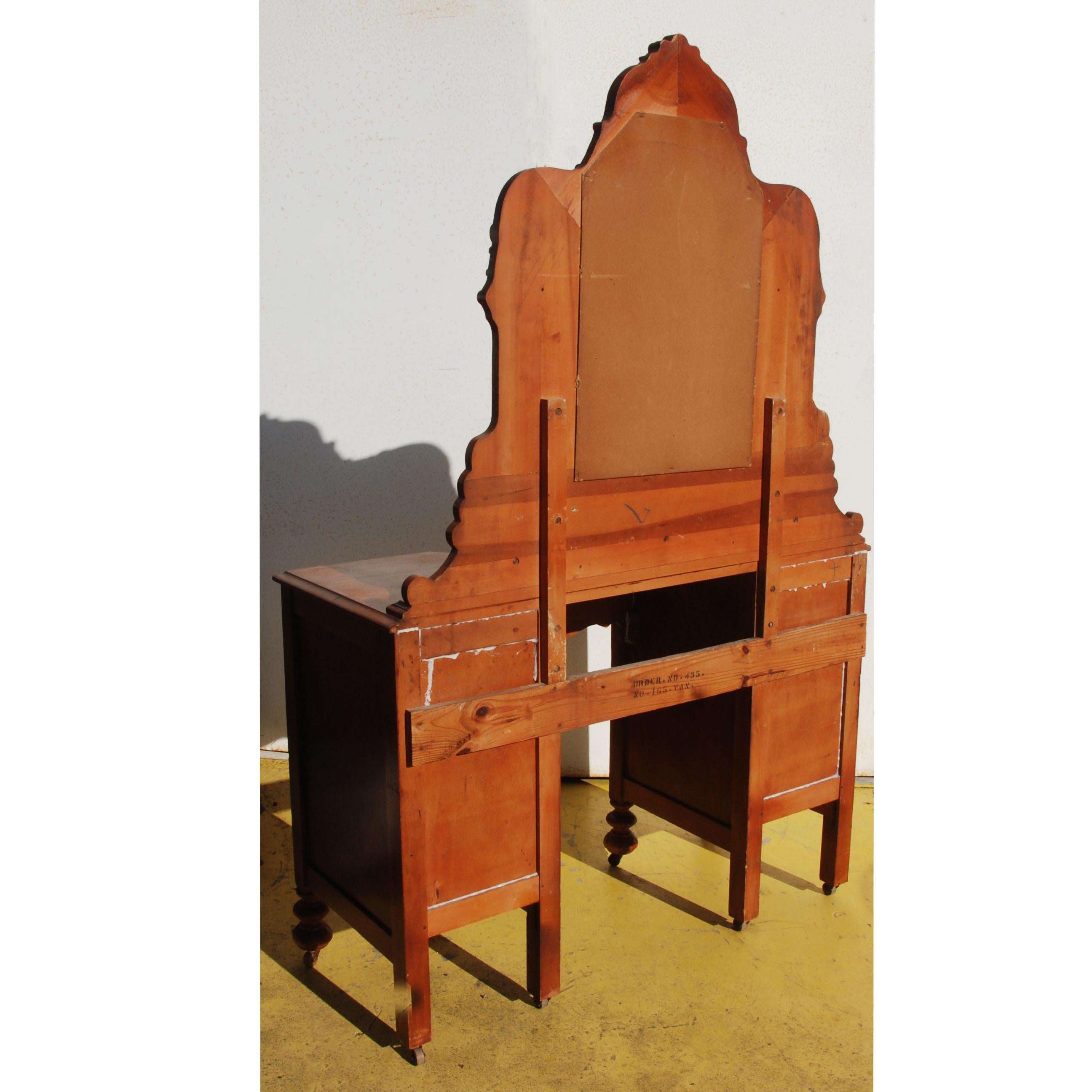 Marquetry Art Deco/Nouveau Waterfall Vanity with Drawers For Sale