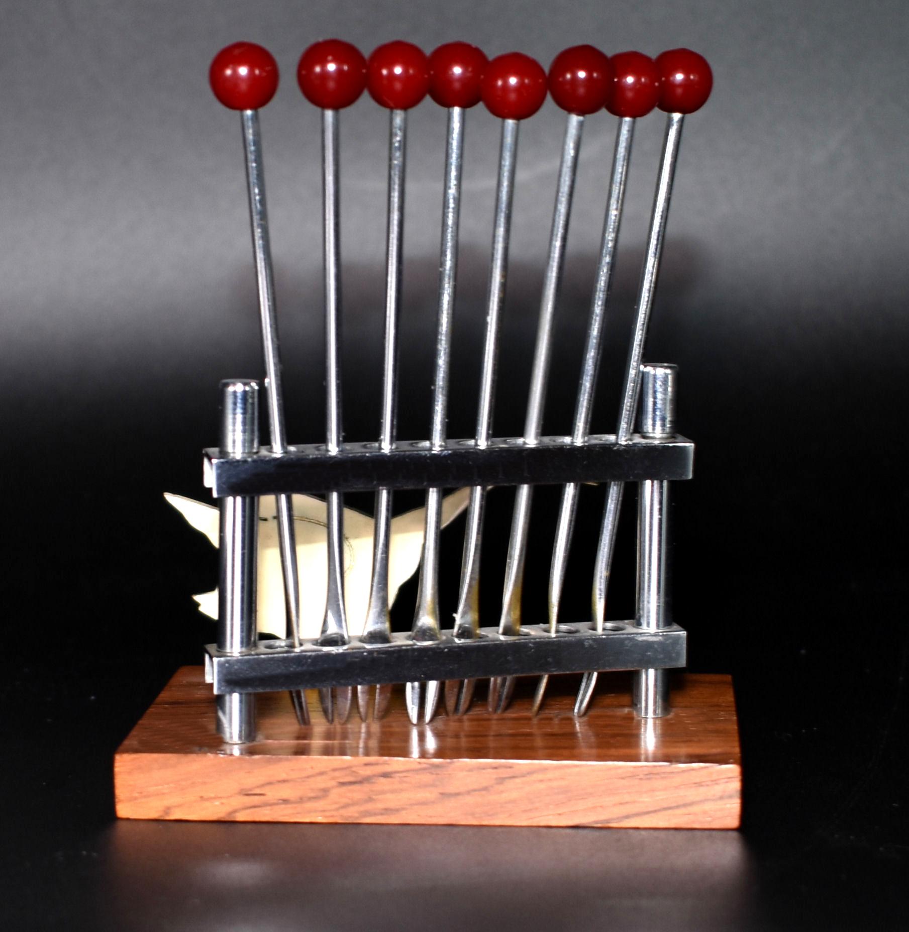 20th Century Art Deco Novelty Cocktail Stick Set in Bakelite and Chrome, circa 1930 For Sale