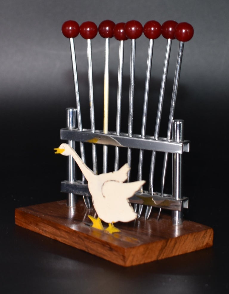 Art Deco Novelty Cocktail Stick Set in Bakelite and Chrome, circa 1930