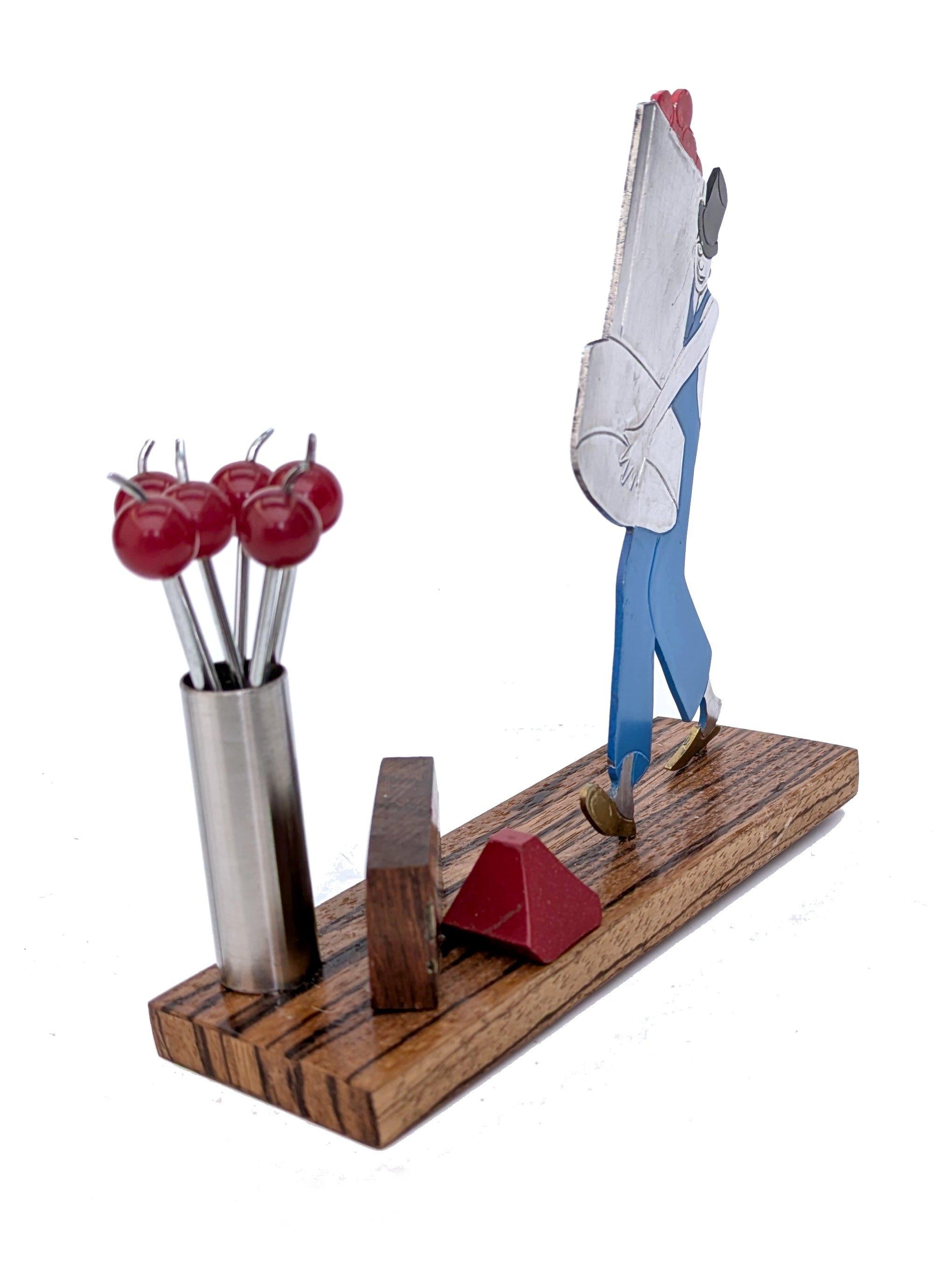 Enameled Art Deco Novelty Cocktail Sticks 'Cherry Man' by Sudre, French, 1930's For Sale