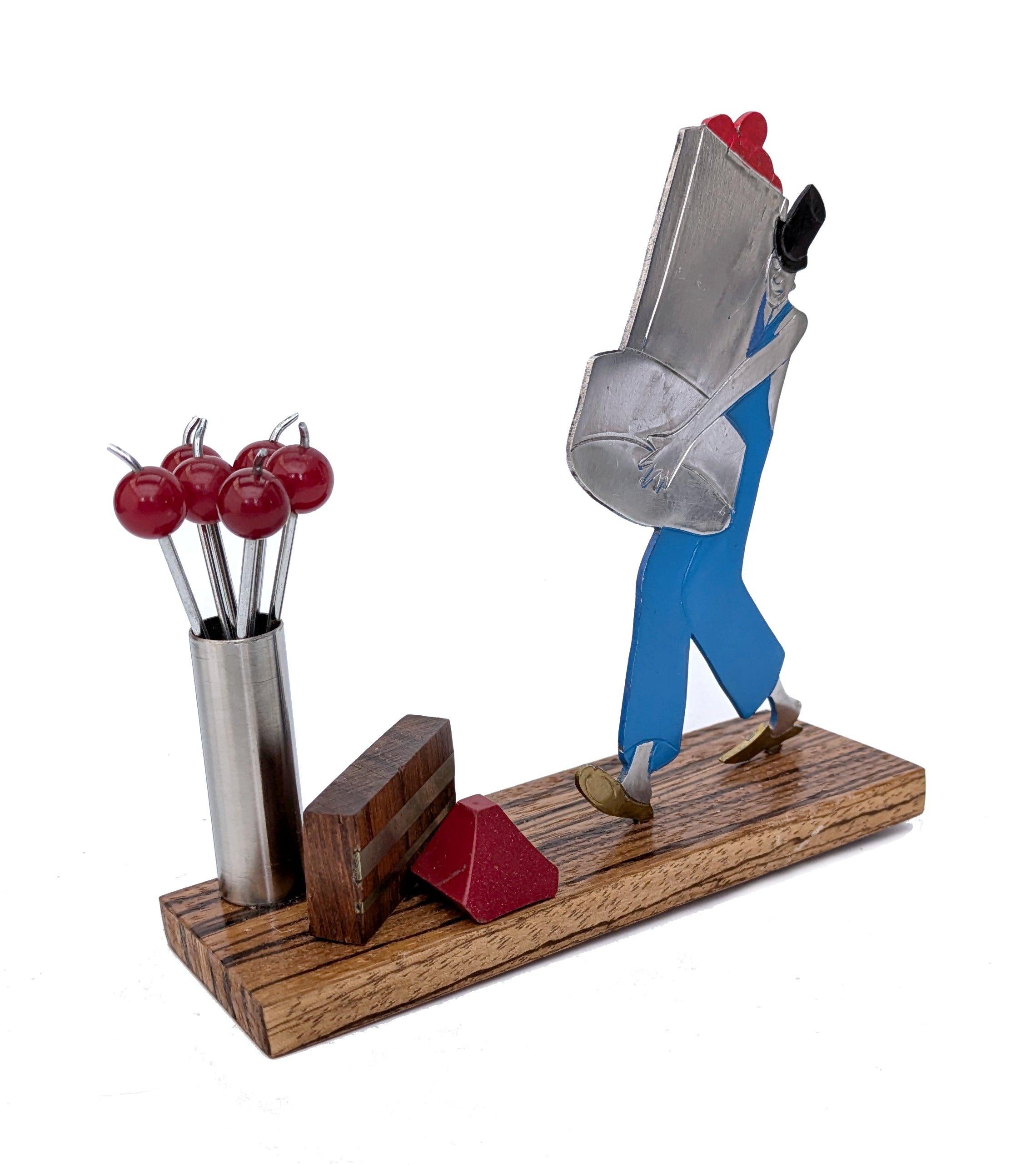 Art Deco Novelty Cocktail Sticks 'Cherry Man' by Sudre, French, 1930's In Good Condition For Sale In Devon, England