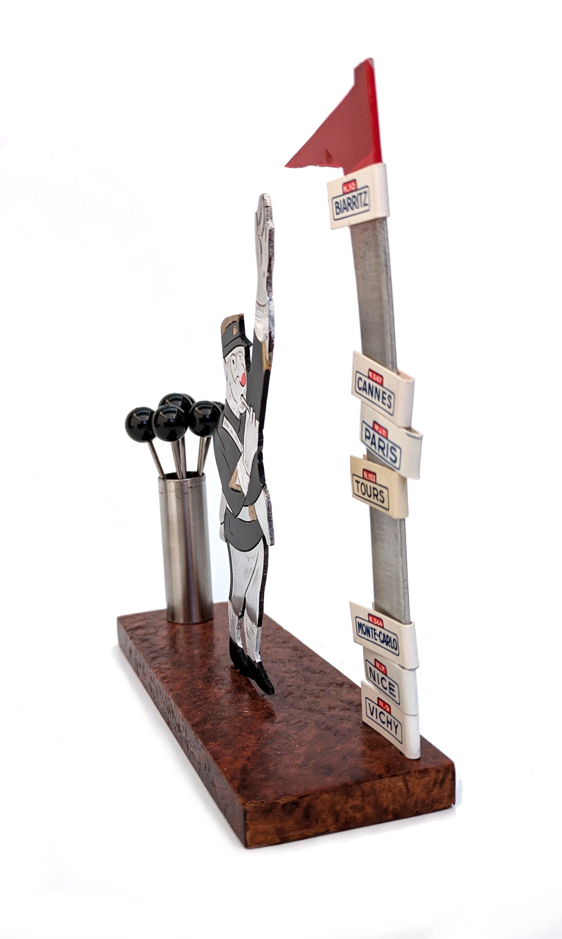 Enameled Art Deco Novelty Cocktail Sticks 'French Man' by Sudre, French, 1930's