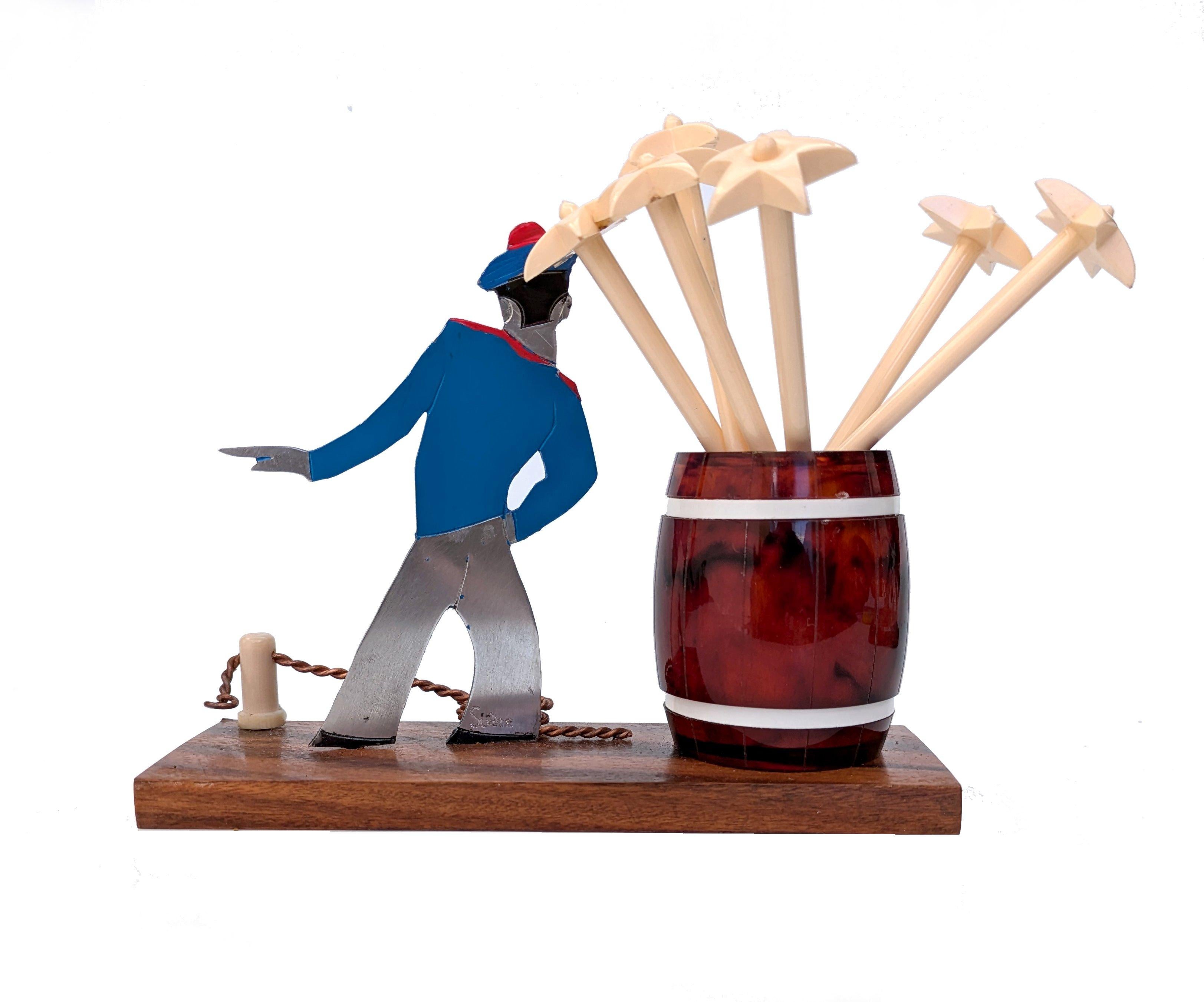Palillos de Cóctel Art Decó 'Marinero Francés' de Sudre, franceses, años 30 en Bueno estado para la venta en Devon, England