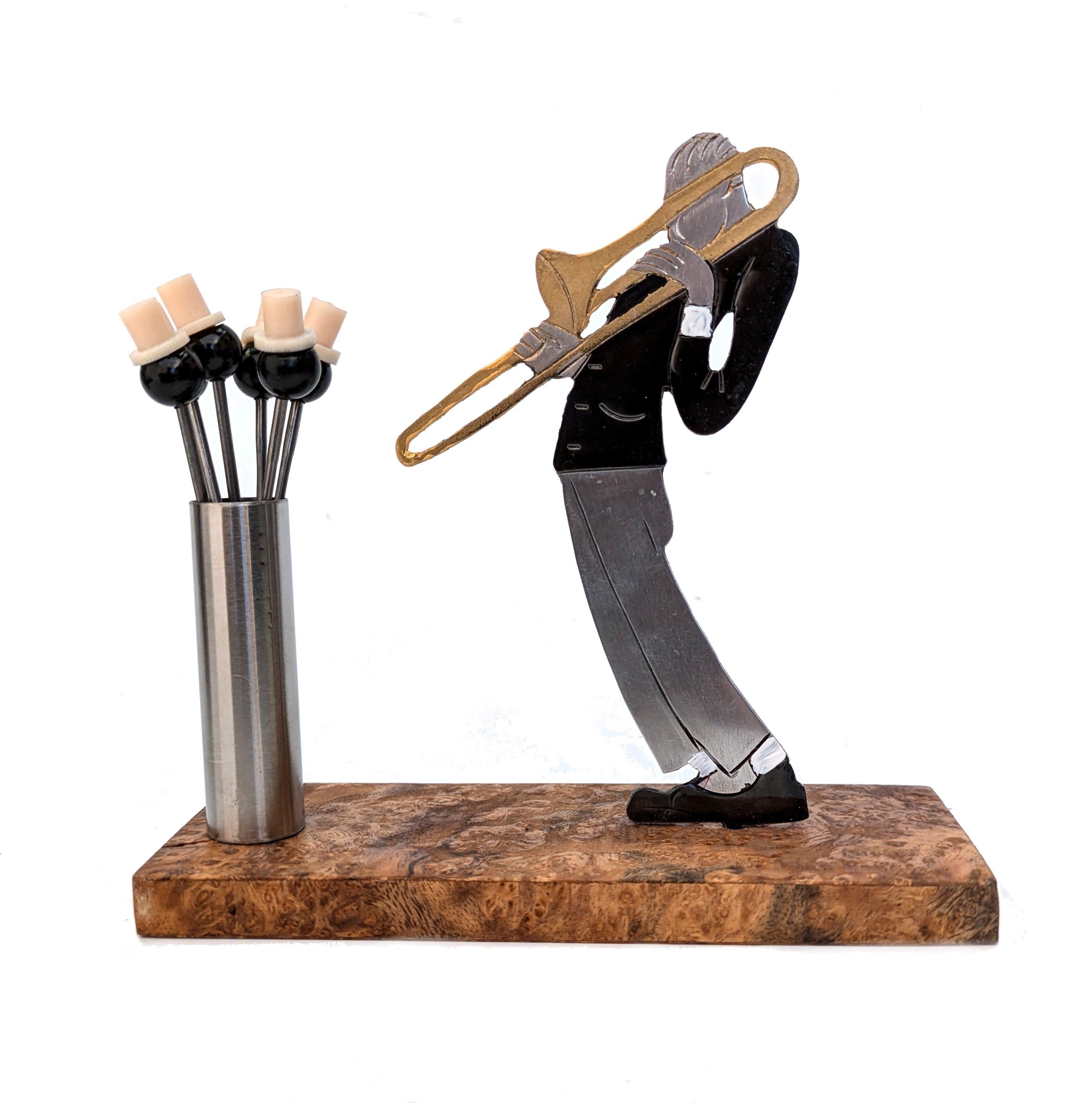 Palillos de Cóctel Art Decó 'Jaz Player' de Sudre, franceses, años 30 Esmaltado en venta