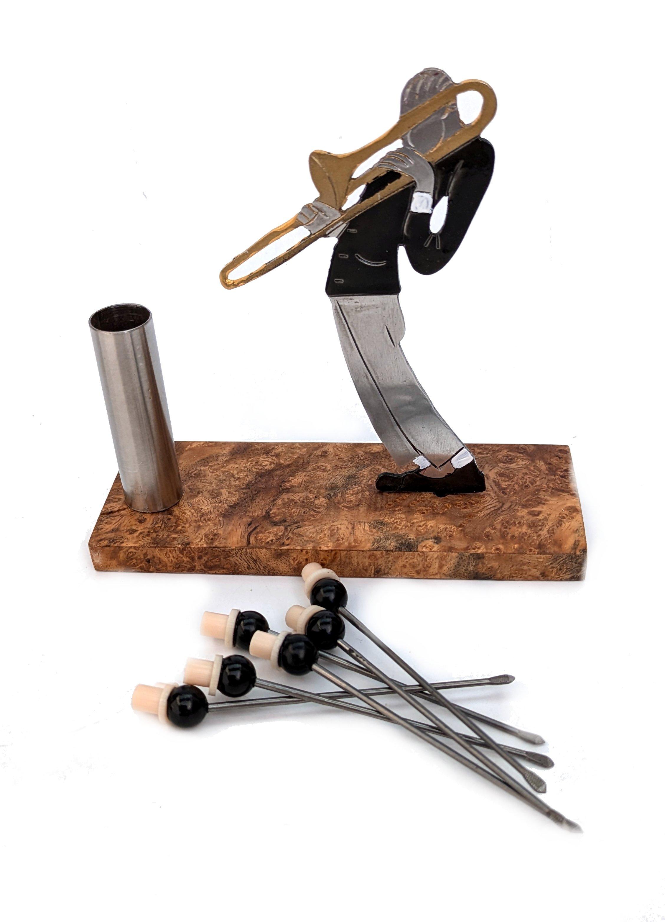 Palillos de Cóctel Art Decó 'Jaz Player' de Sudre, franceses, años 30 en Bueno estado para la venta en Devon, England