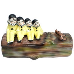 Vintage Art Deco Novelty Pierrot Ceramic Trinket Box, 1930s