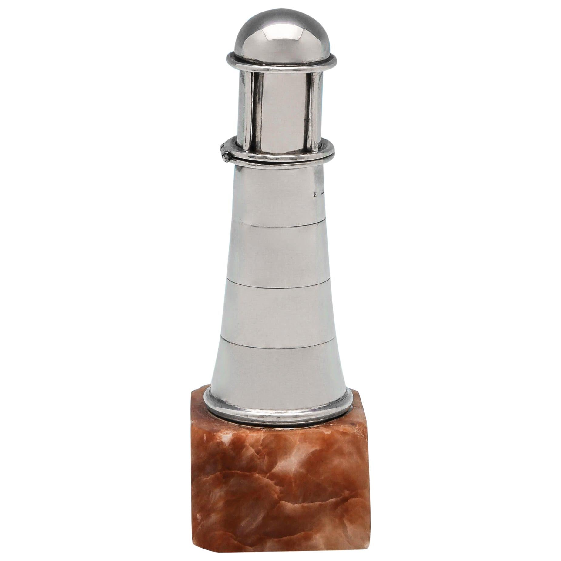 Art Deco Novelty Sterling Silver Cigar Lighter Shaped as a Lighthouse