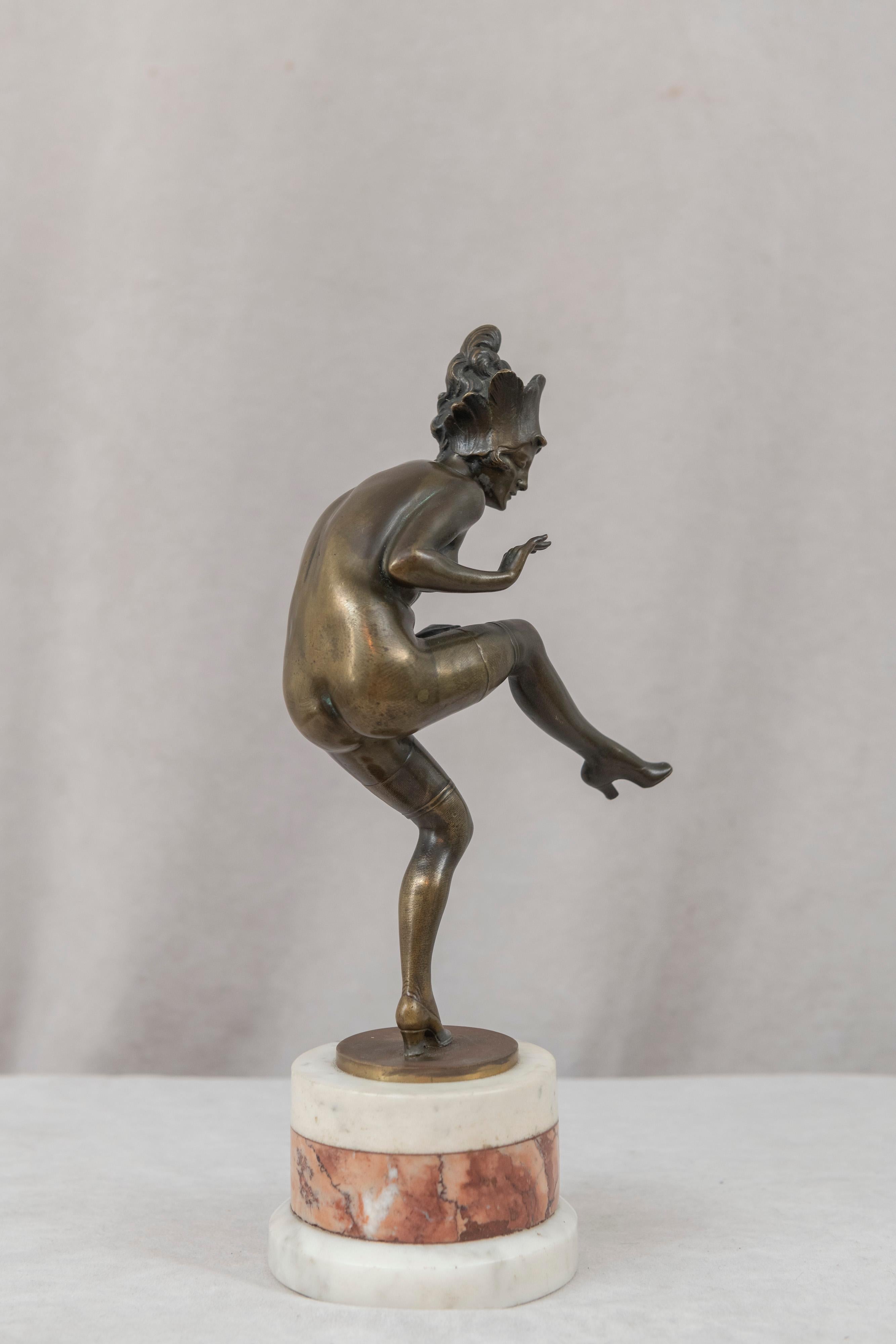 Patinated Art Deco Nude Bronze Dancer, by Bruno Zach, on Marble Base, circa 1920s For Sale