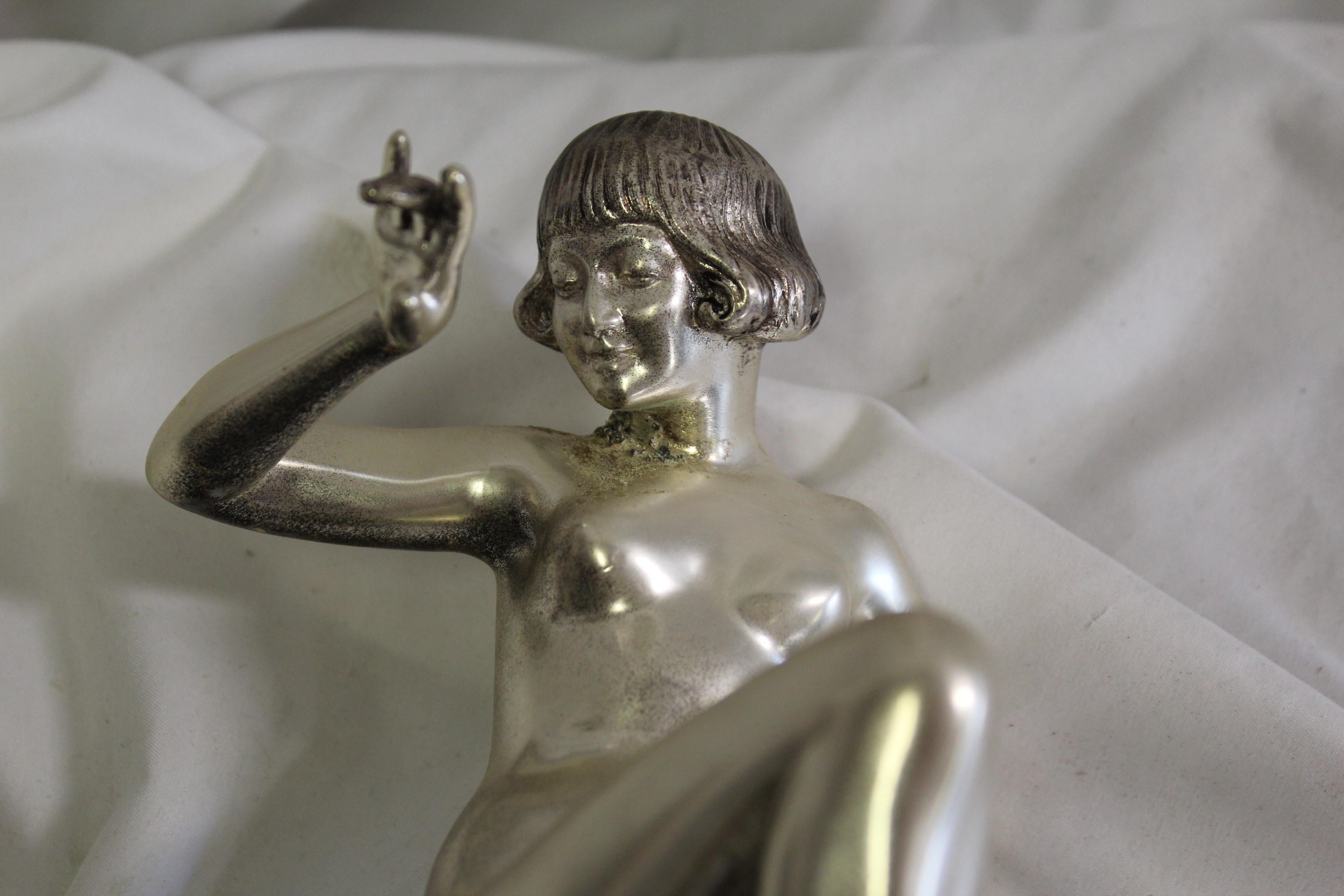 Ballerina nuda Art Deco , argentata, firmata  bronzo in vendita 4