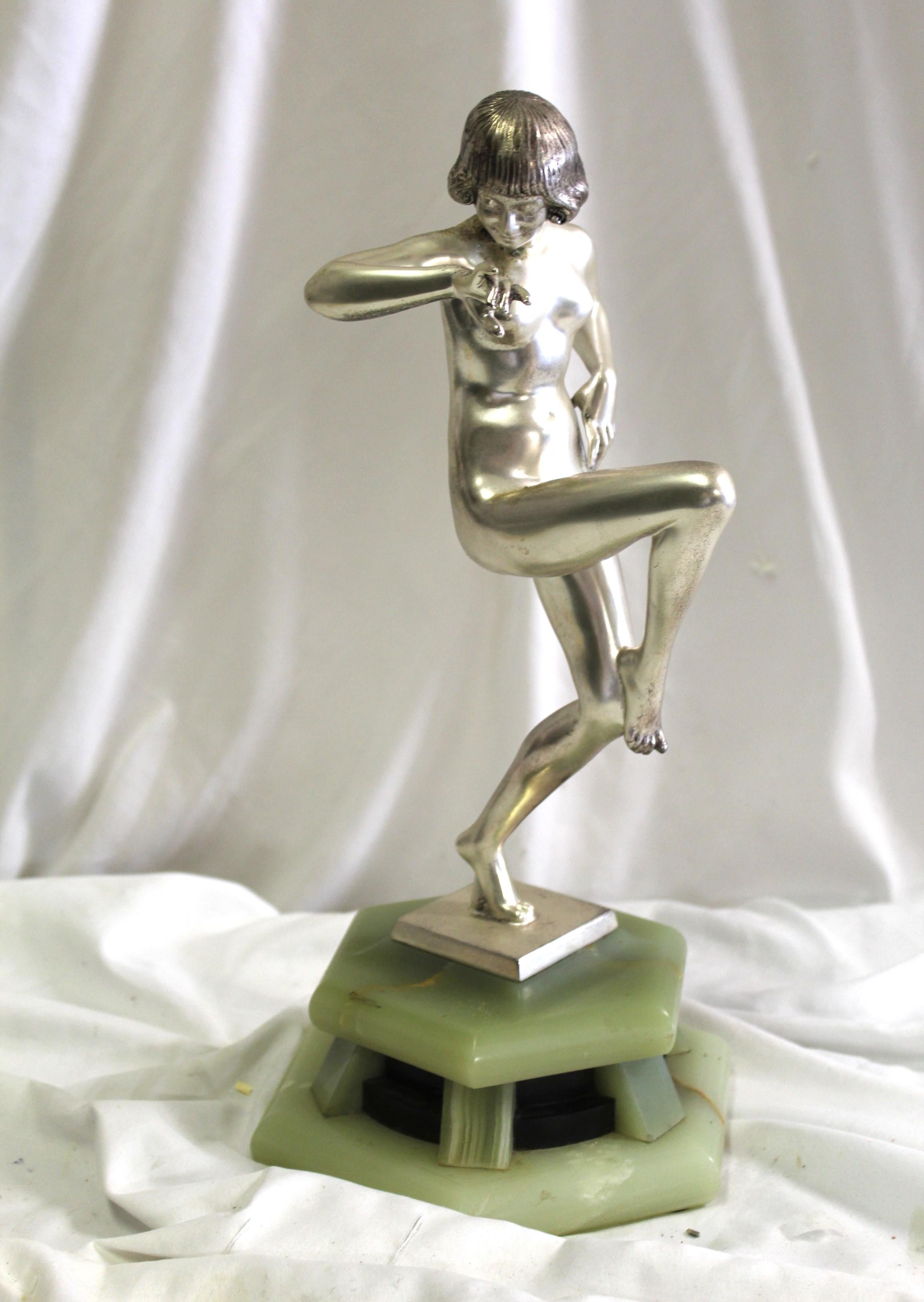 Ballerina nuda Art Deco , argentata, firmata  bronzo in vendita 5