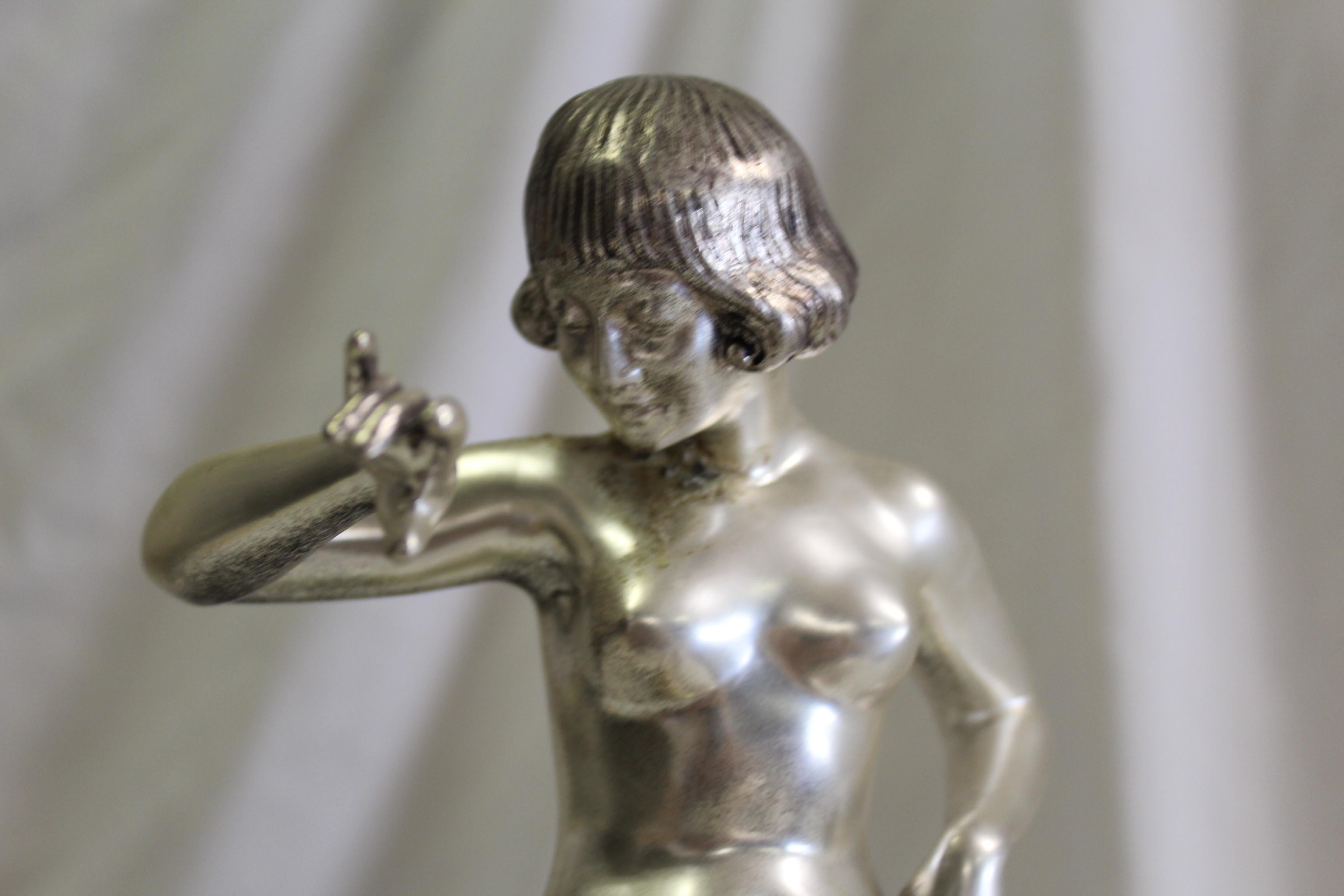 Art Déco Ballerina nuda Art Deco , argentata, firmata  bronzo in vendita