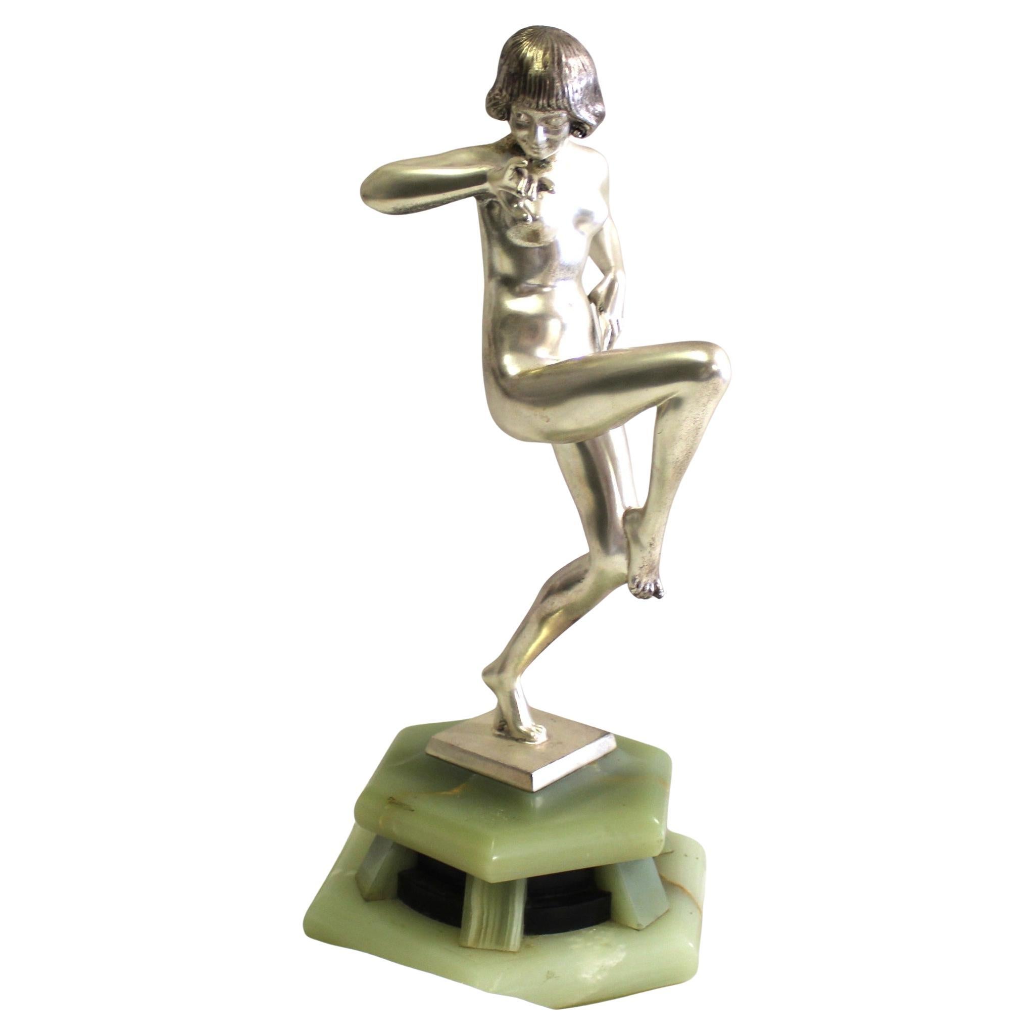 Danseuse nue Art Déco, argentée, signée  bronze