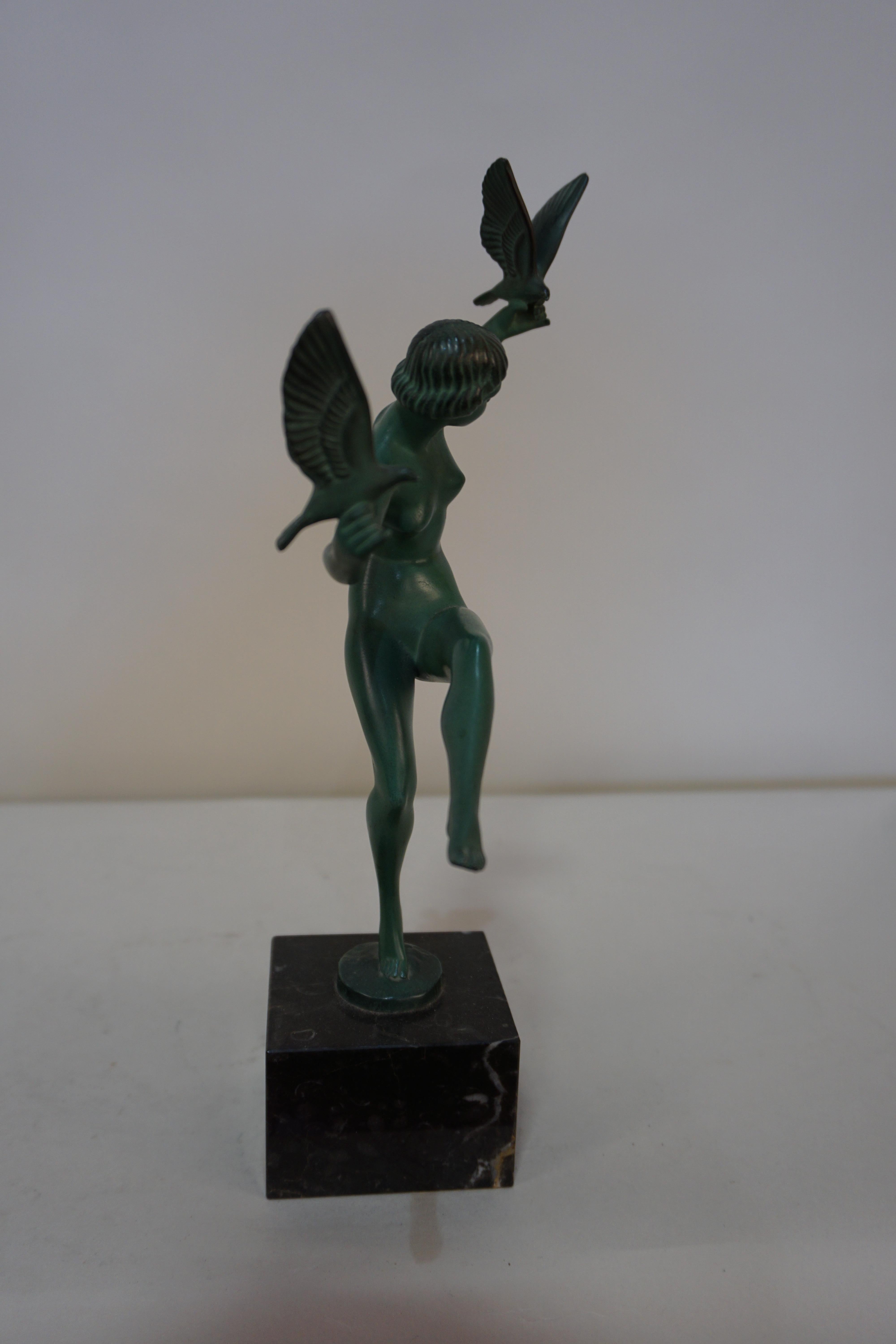 Art Deco Nude Dancer with Birds by Briand In Good Condition In Fairfax, VA