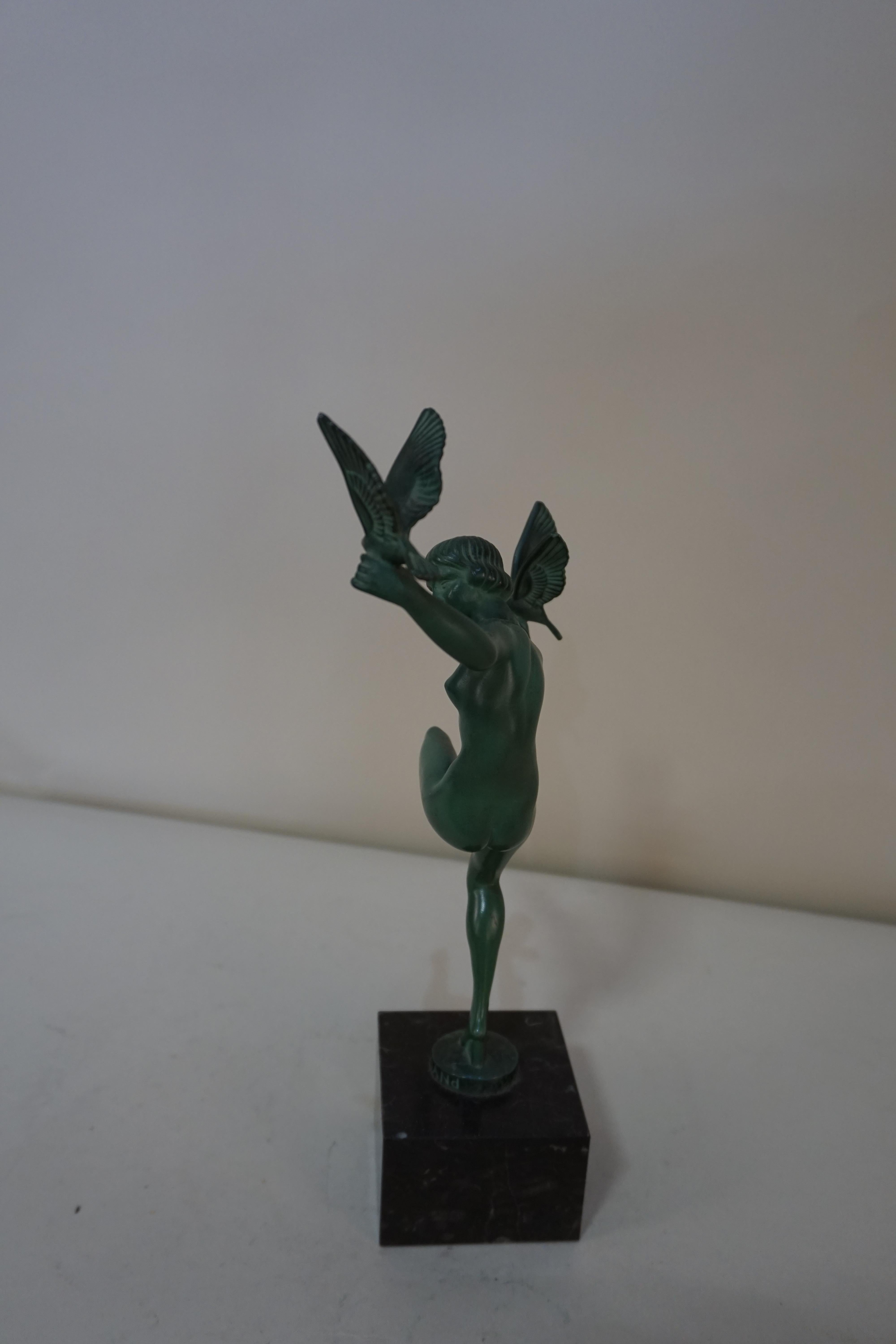 Spelter Art Deco Nude Dancer with Birds by Briand