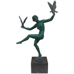 Art Deco Nude Dancer with Birds by Briand