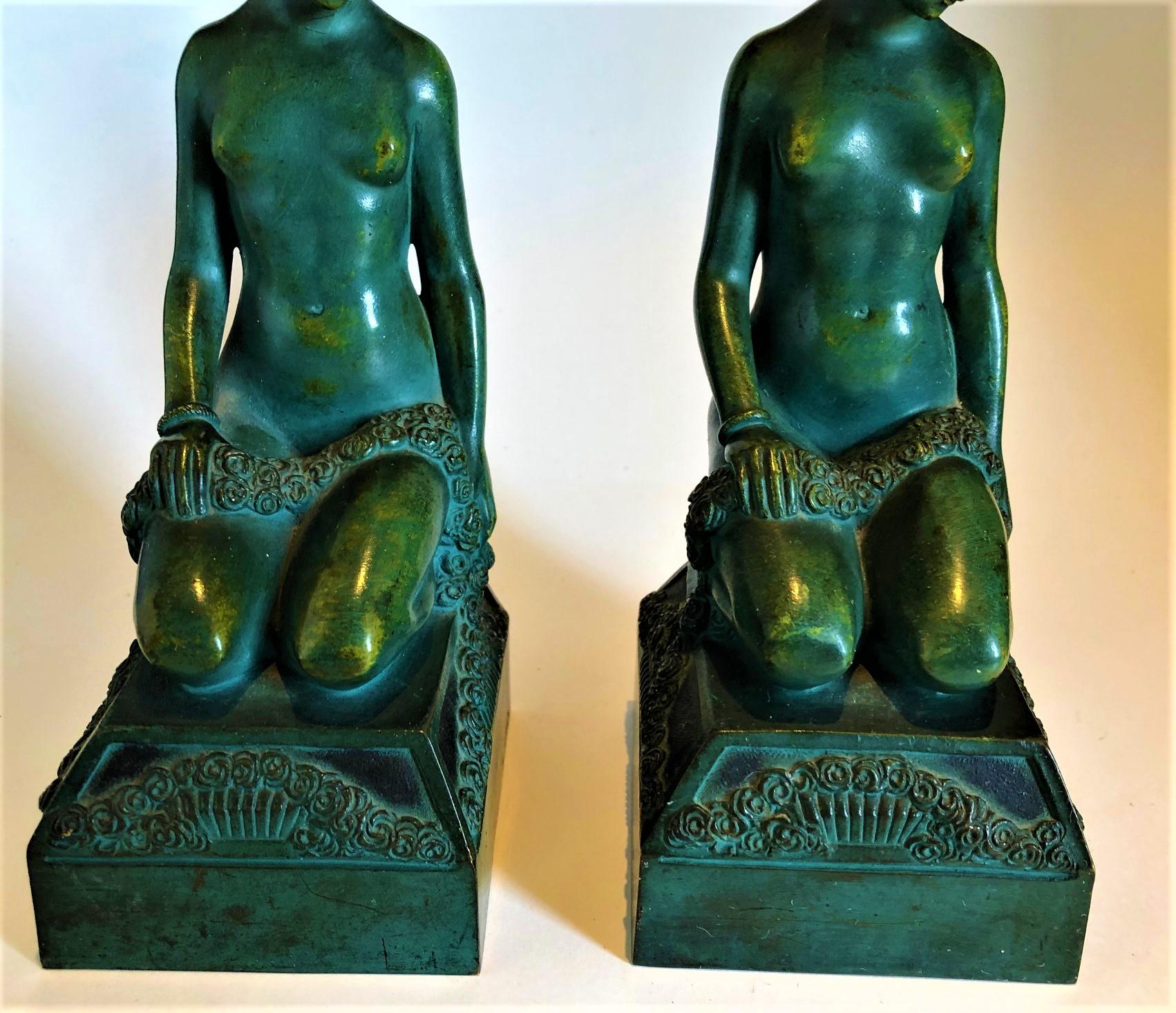 Art Deco Nude Erotic Woman Bronze Bookends, c. France 1925, Signed Scribe 7