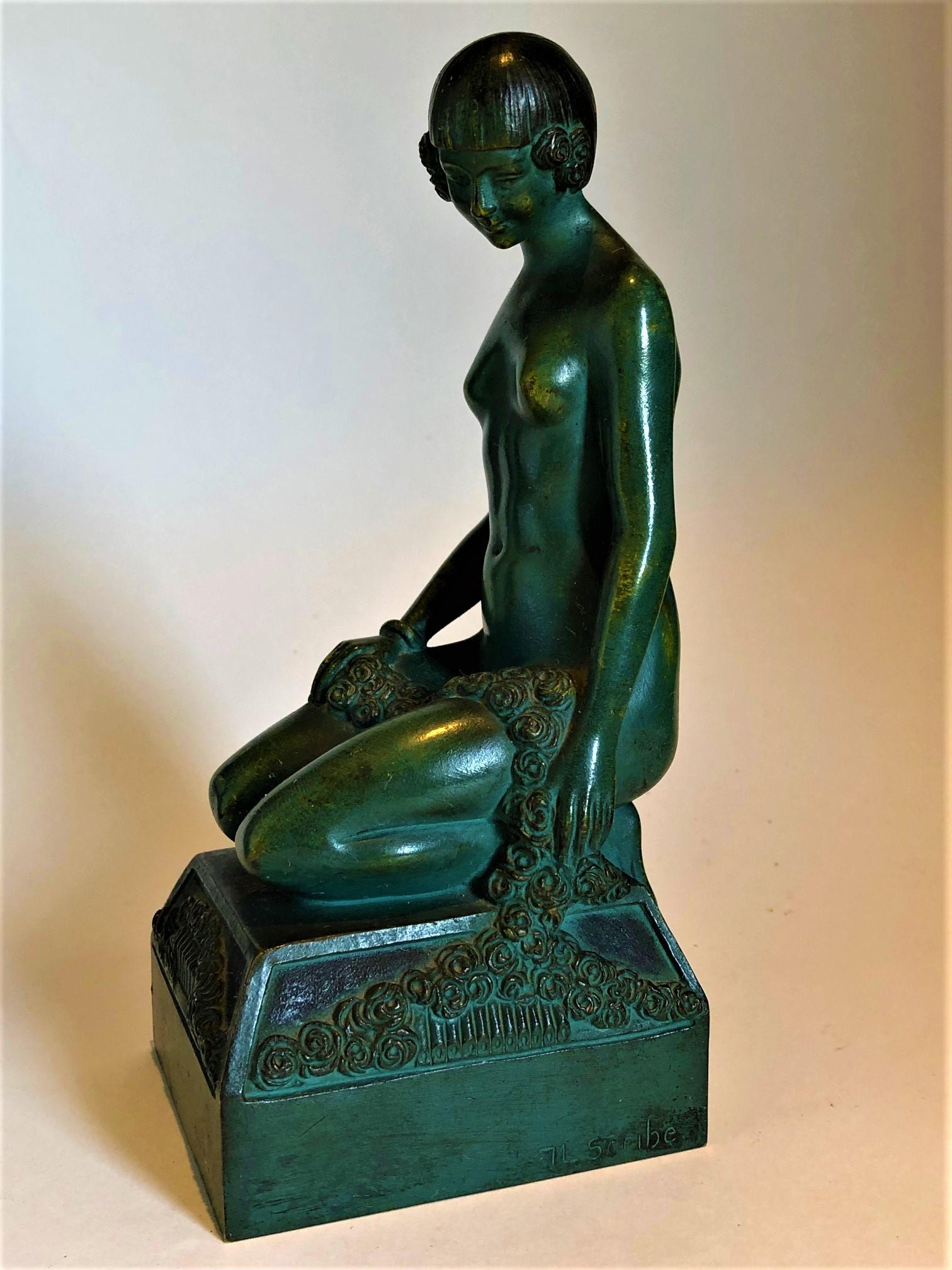 Serre-livres en bronze Art déco Femme nue érotique, c. France 1925, signé Scribe Bon état à Buenos Aires, Olivos