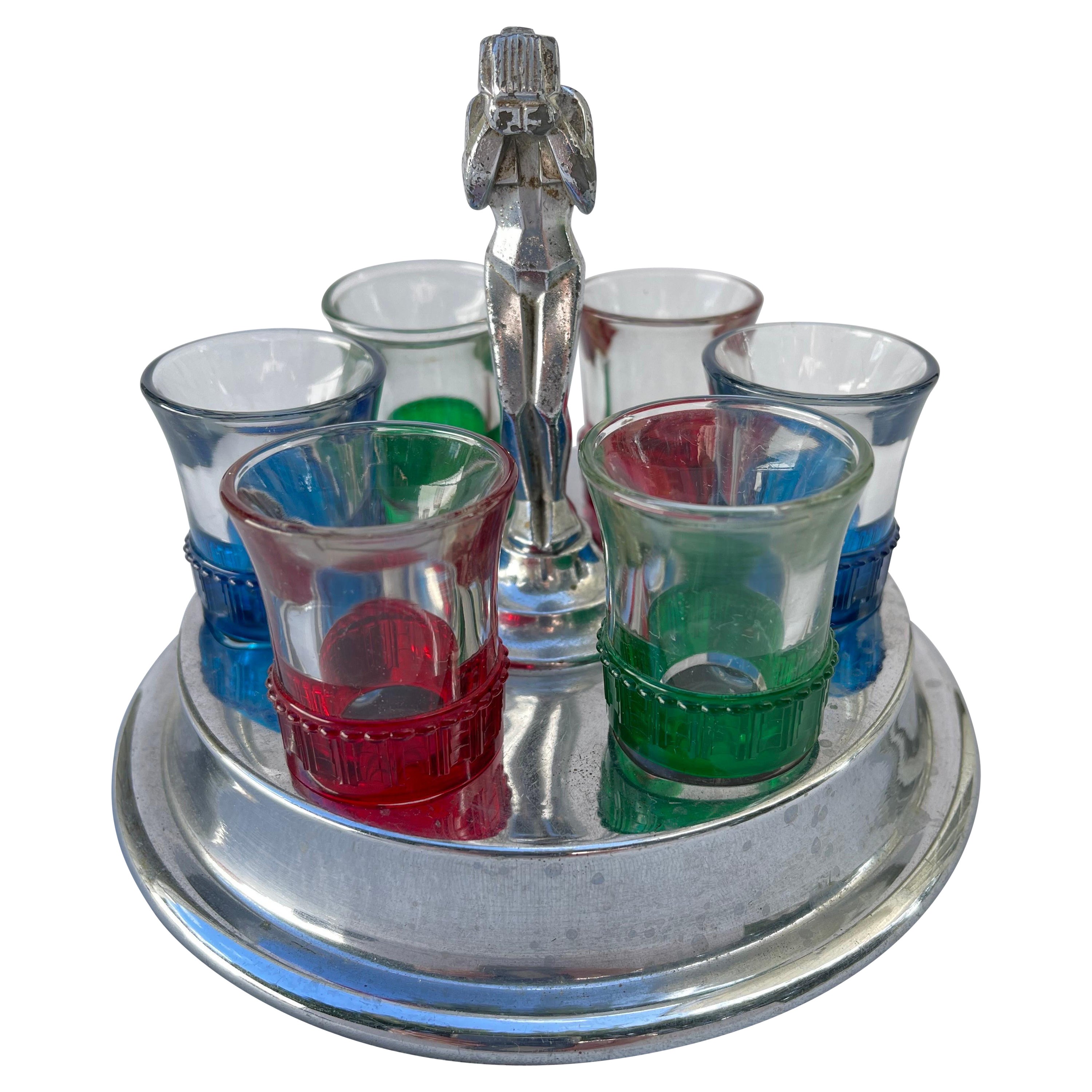 Art Deco Nude Farberware Shot Glass Server Set For Sale