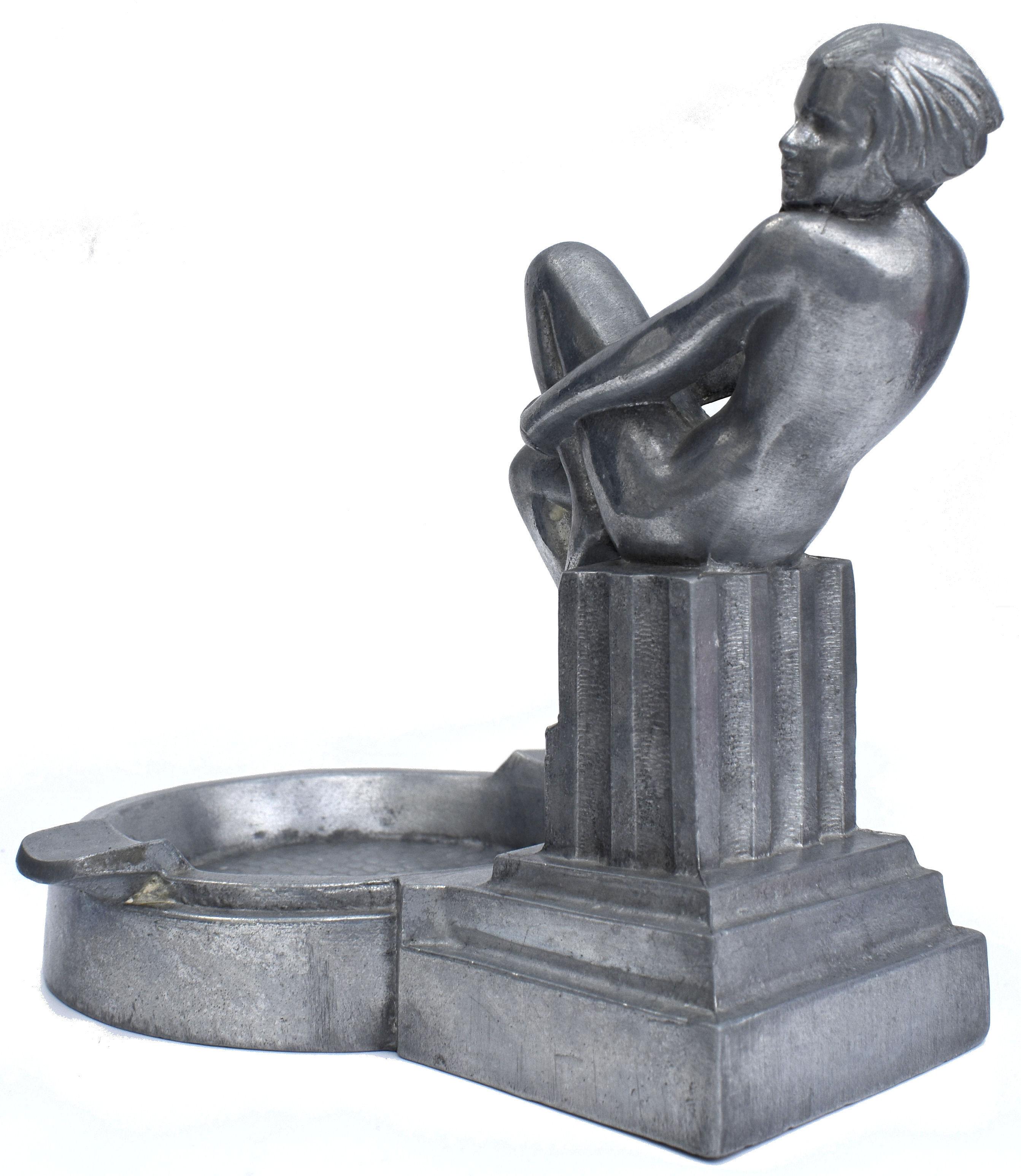 Spelter Art Deco Nude Female Ashtray, C1930