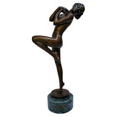 Lorenzl Attributed Art Deco Nude Female Bronze Sculpture 