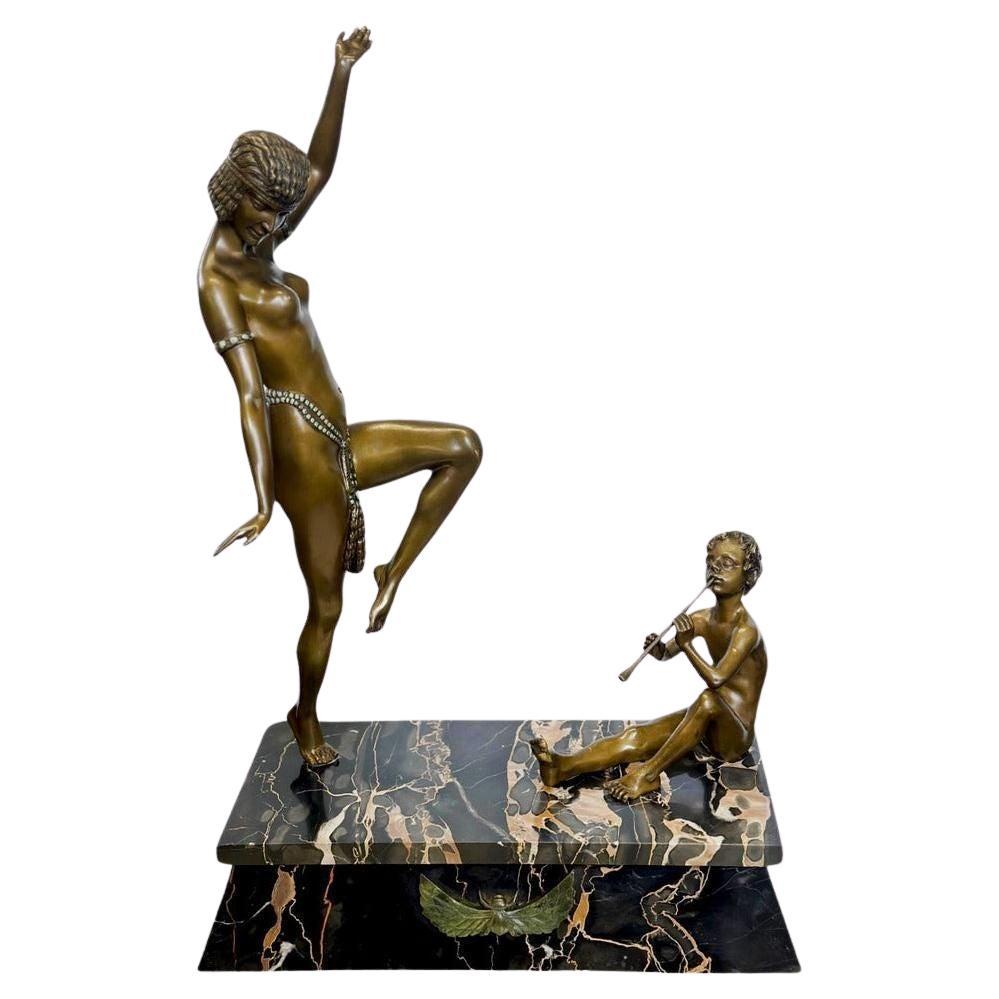 Sculpture Art Déco "Nu et Joueur de Flûte" d'Emile Monier