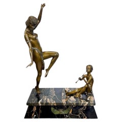 Sculpture Art Déco "Nu et Joueur de Flûte" d'Emile Monier