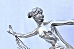 Art Deco Nude Lamp, after A.Ouline Silvered Bronze