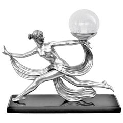 Art Deco Nude Lamp, after A.Ouline Silvered Bronze