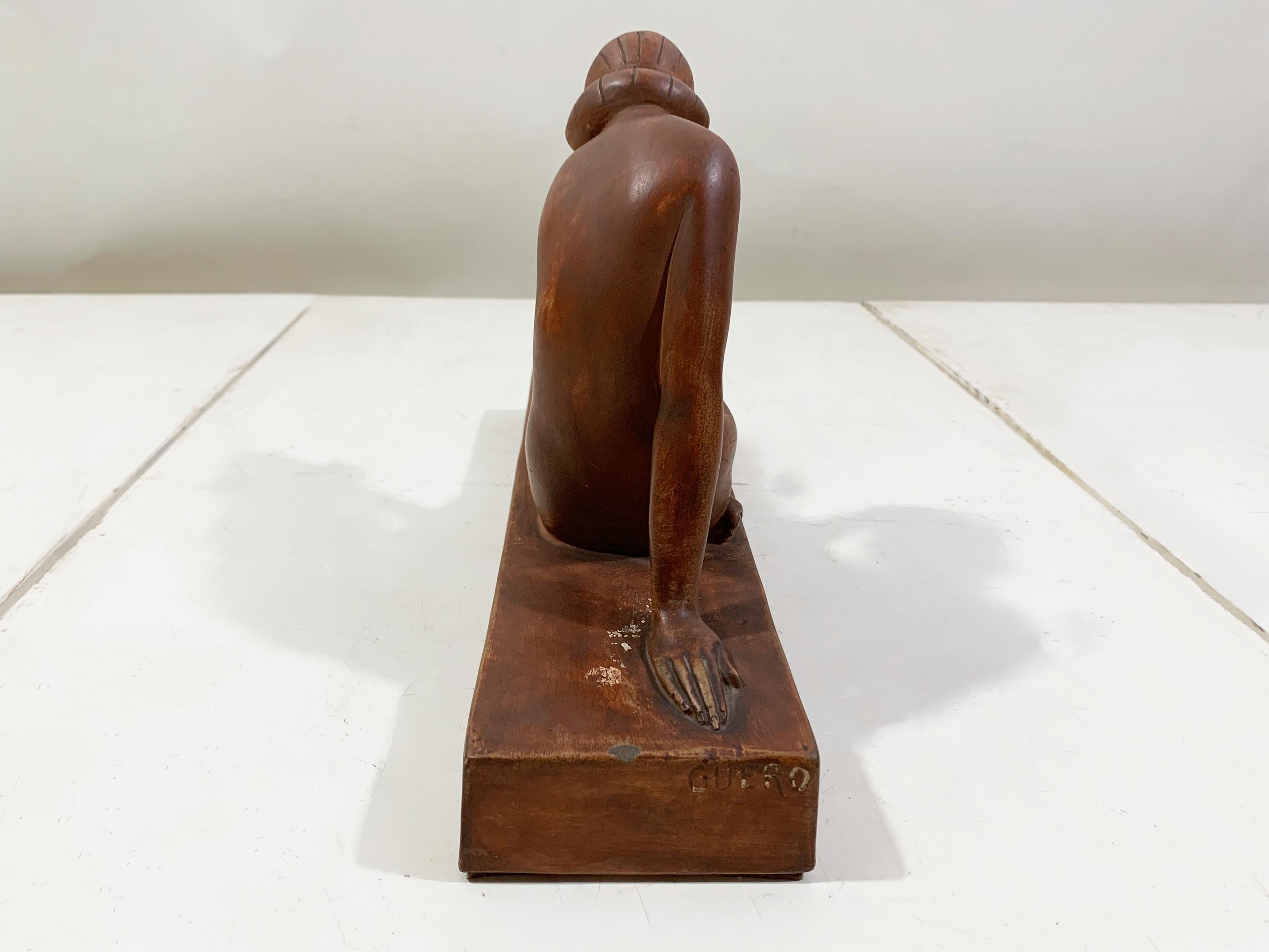 Francese Scultura Art Deco di nudo in terracotta, circa anni '30, firmata 