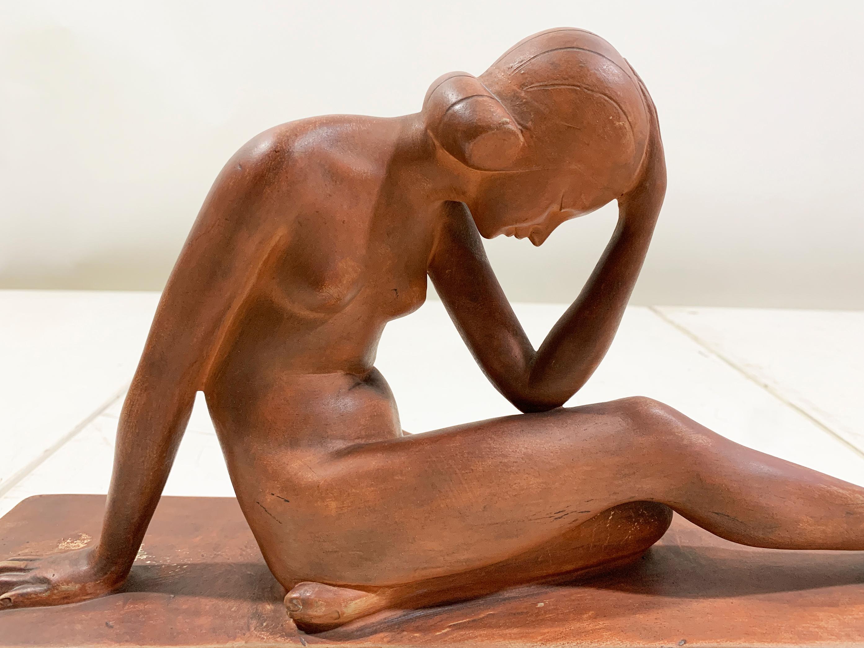 Terracotta Scultura Art Deco di nudo in terracotta, circa anni '30, firmata 