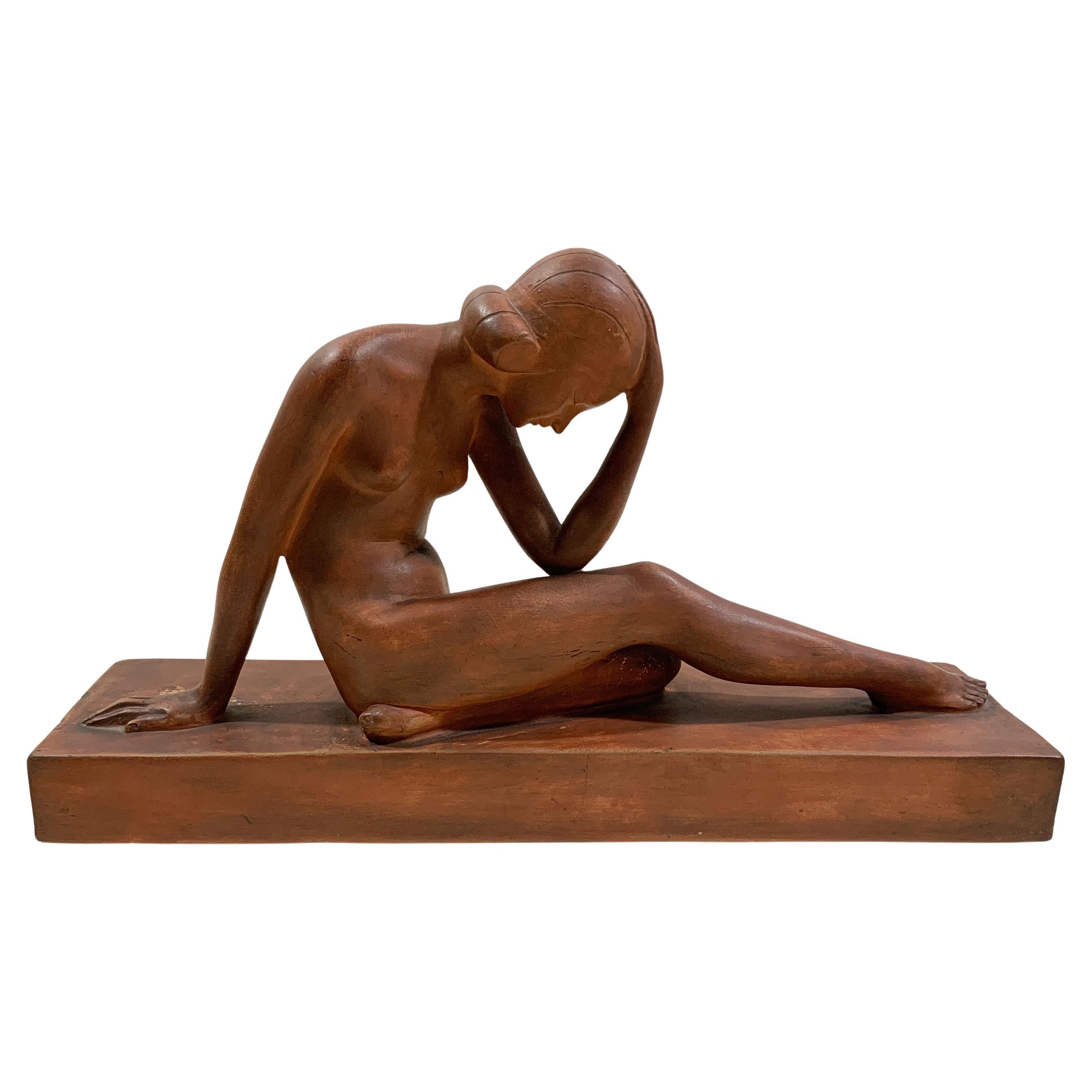 Scultura Art Deco di nudo in terracotta, circa anni
30, firmata "Guero".