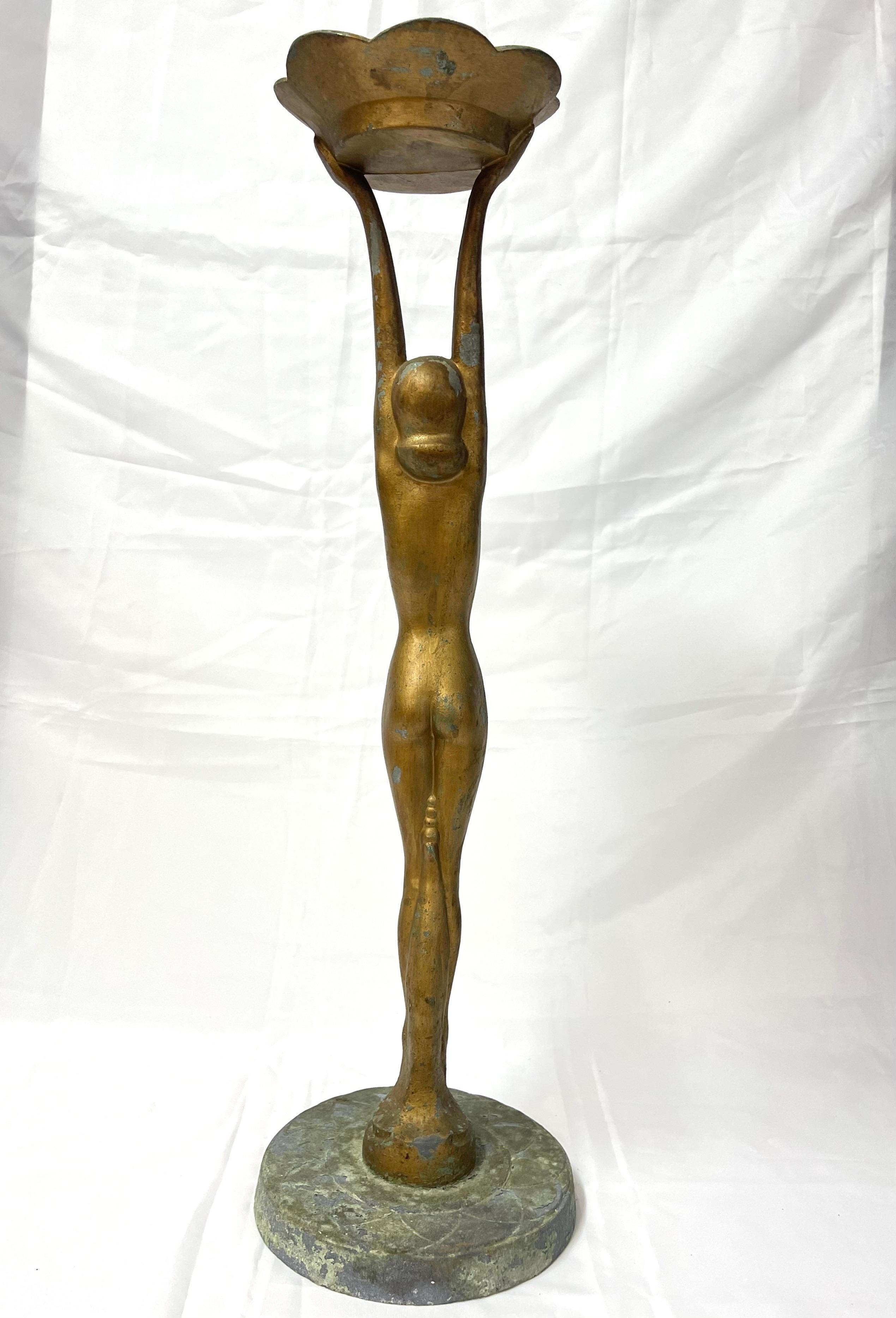 Metal Art Deco Nude Smoking Stand Signed Frankart For Sale