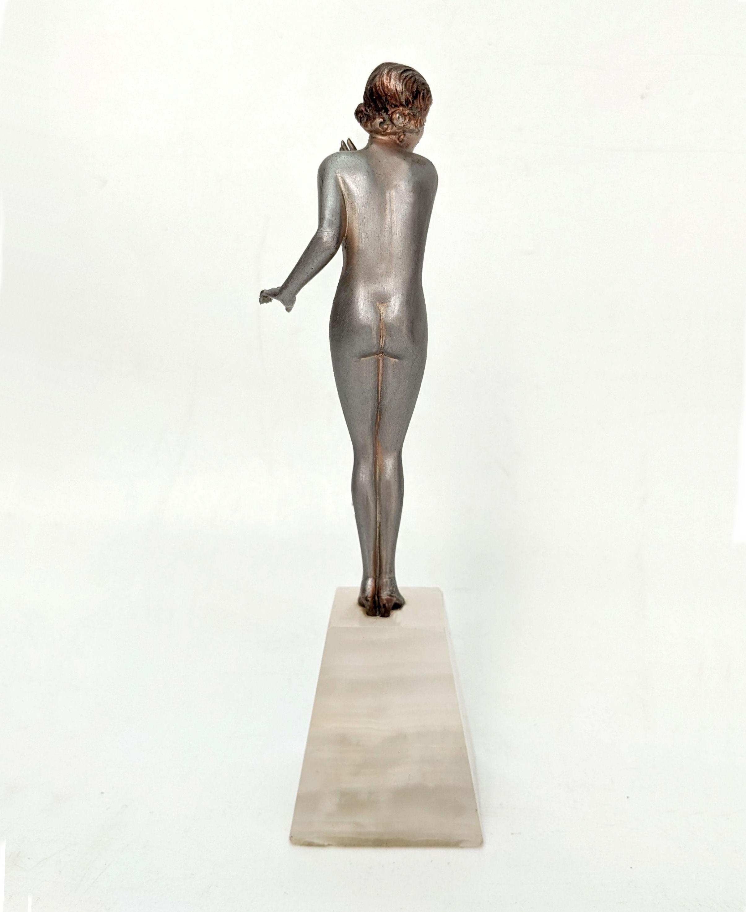 Art Deco Nude Spelter Figurine By Josef Lorenzl, c1930 In Good Condition For Sale In Devon, England