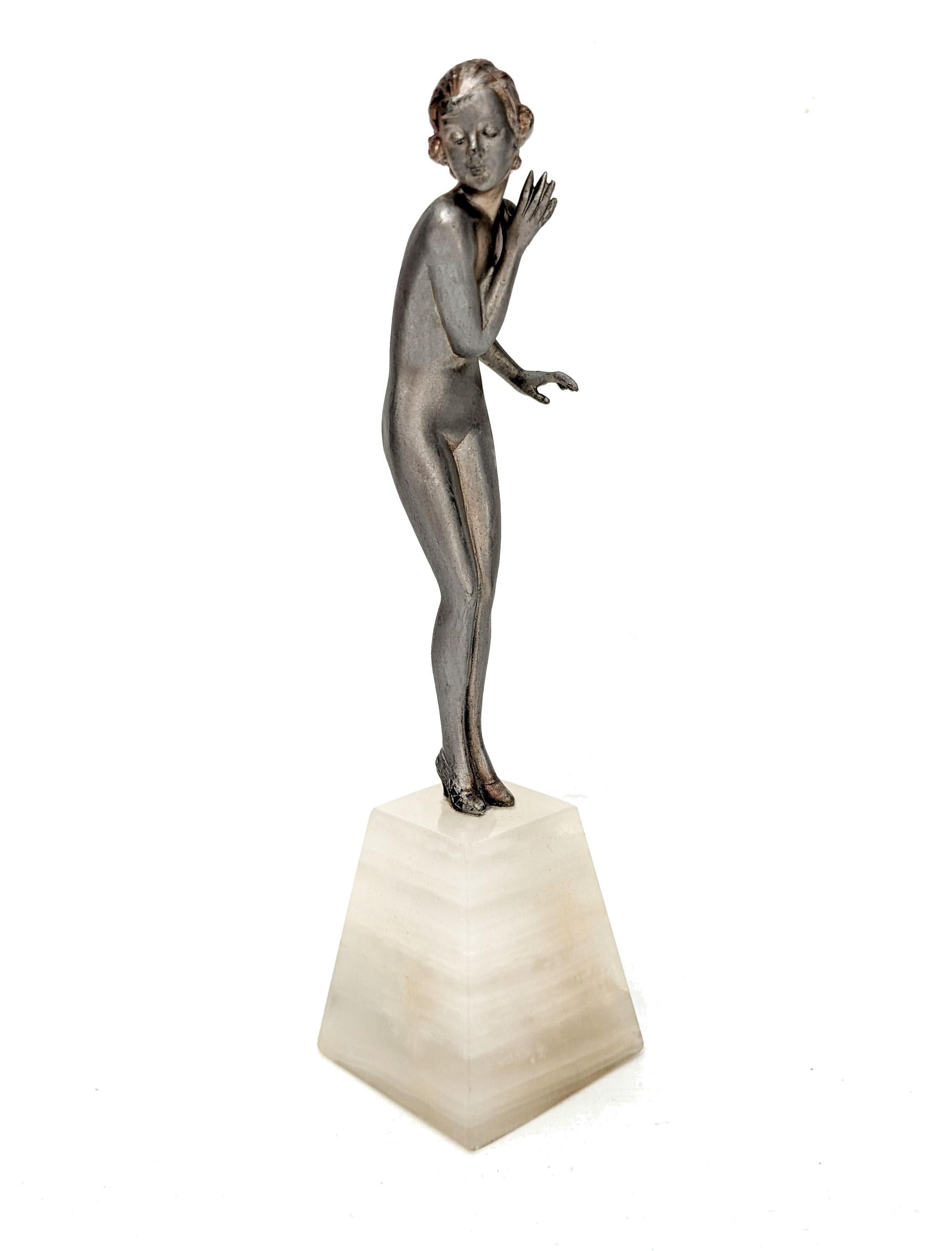 Onyx Art Deco Nude Spelter Figurine By Josef Lorenzl, c1930 For Sale