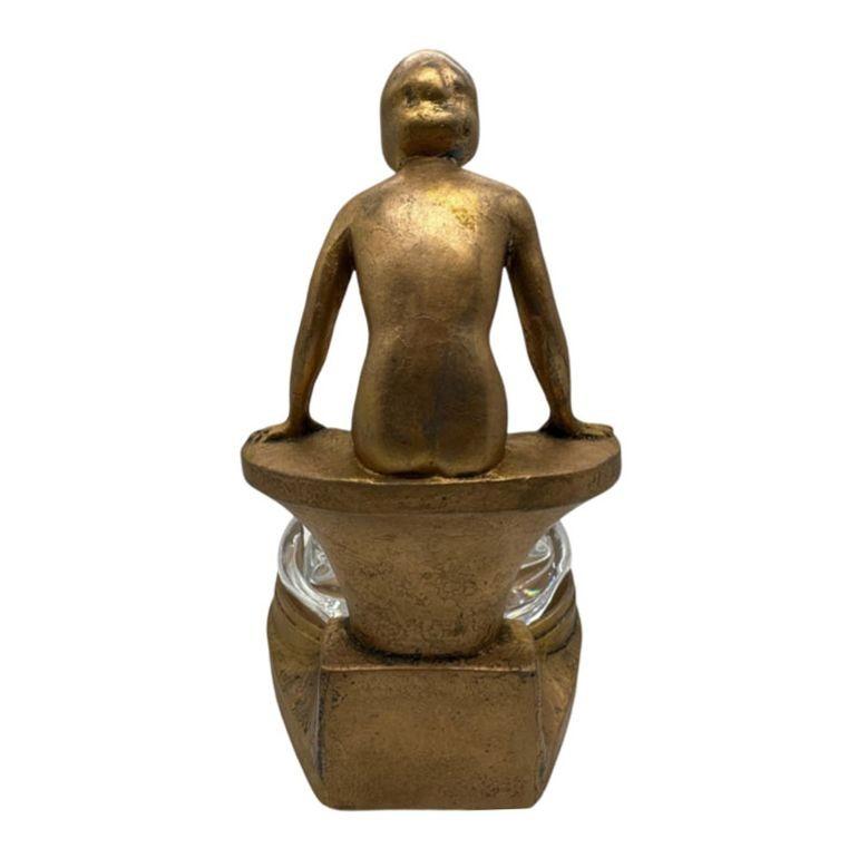 Art Deco Nude Woman Seated at Pool Bronze & Crystal Sculpter Ashtray by Nuart For Sale 5