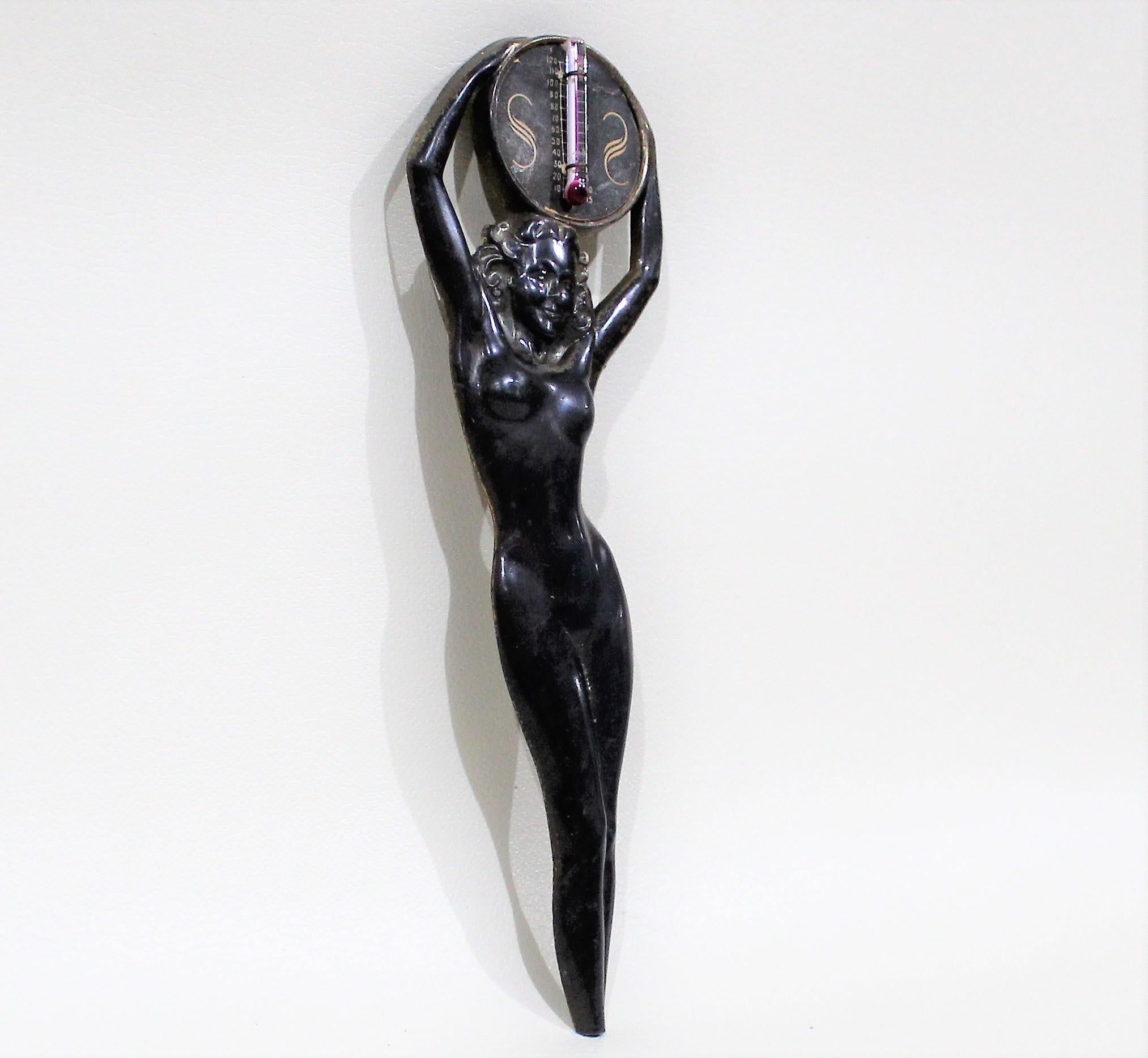 Art Deco Nudy Lady Thermometer In Good Condition For Sale In Hamilton, Ontario