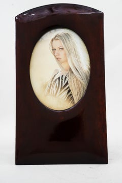 Art Deco Nutwood Picture Frame with Rounded Glass Vienna Around 1920s